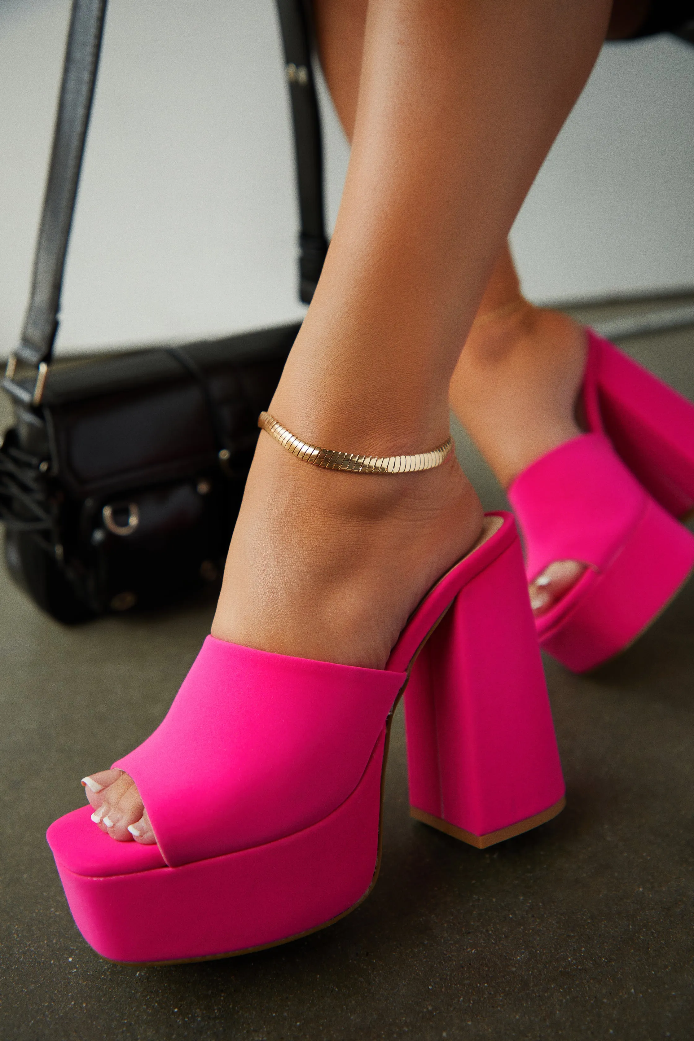 Emily Platform Block Heel Mules - Pink sold by Miss Lola