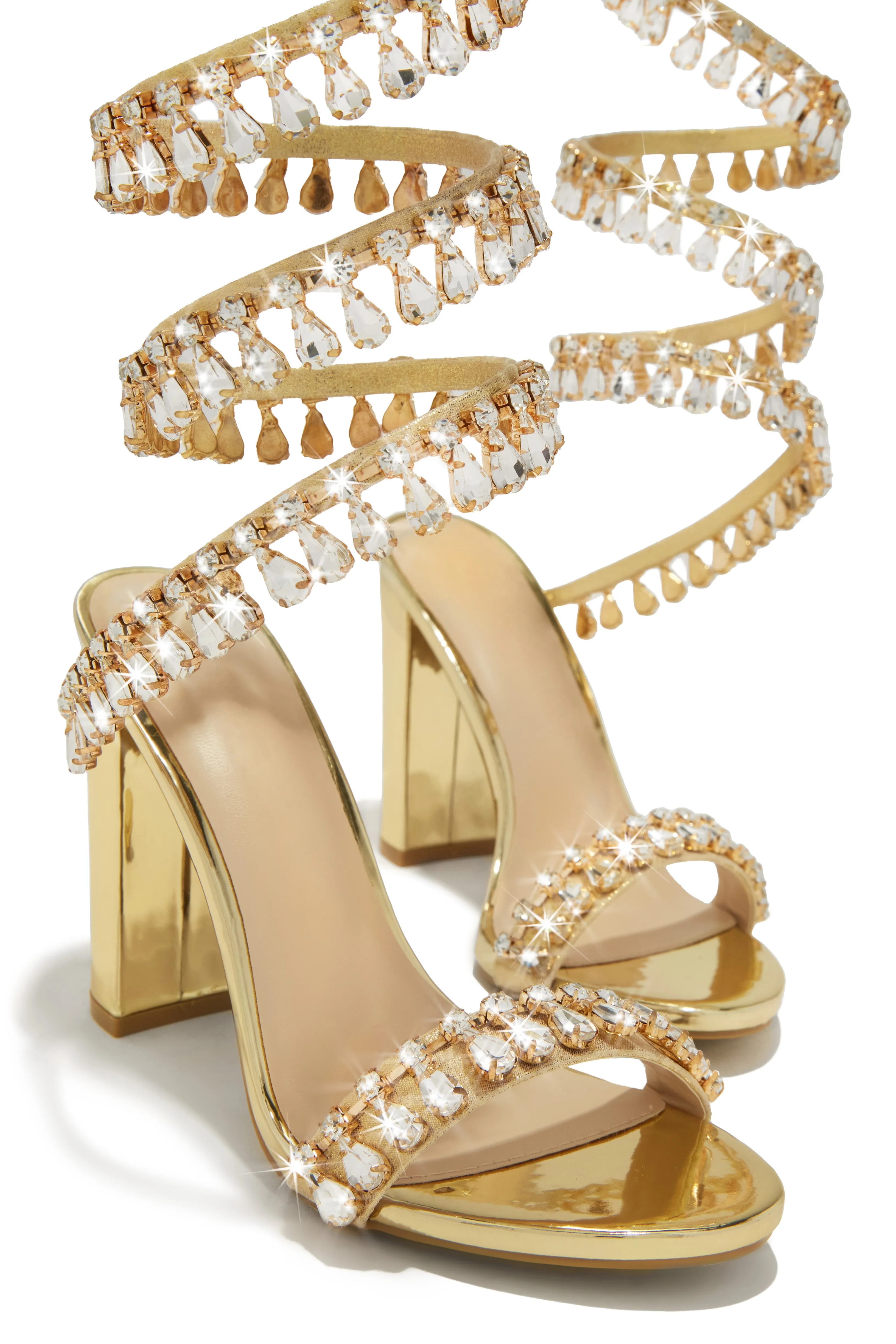 Holiday Party Embellished Around The Ankle Coil Heels - Gold sold by Miss Lola product image thumbnail 3