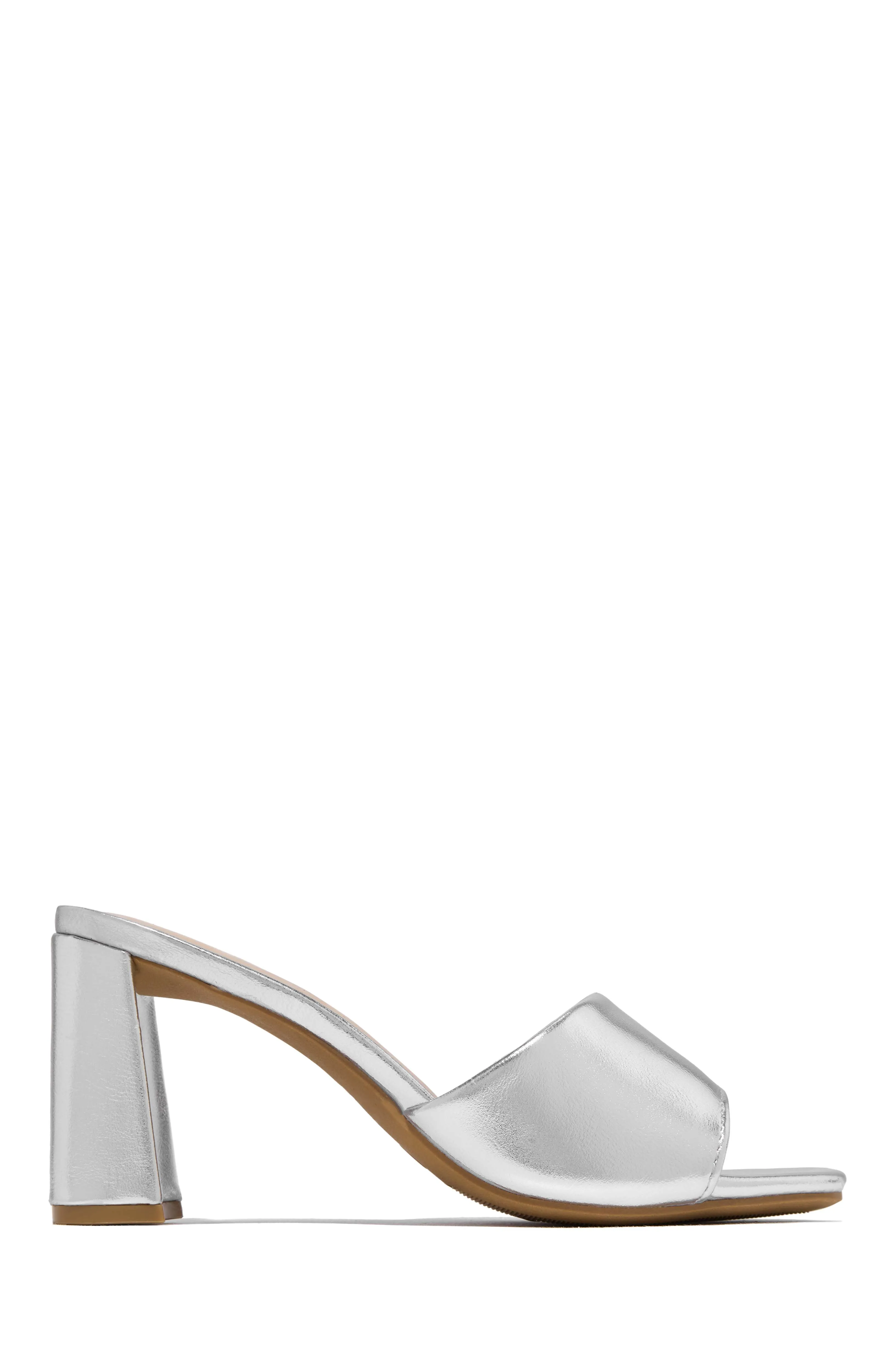 Sylva Block Heel Mules - Silver sold by Miss Lola