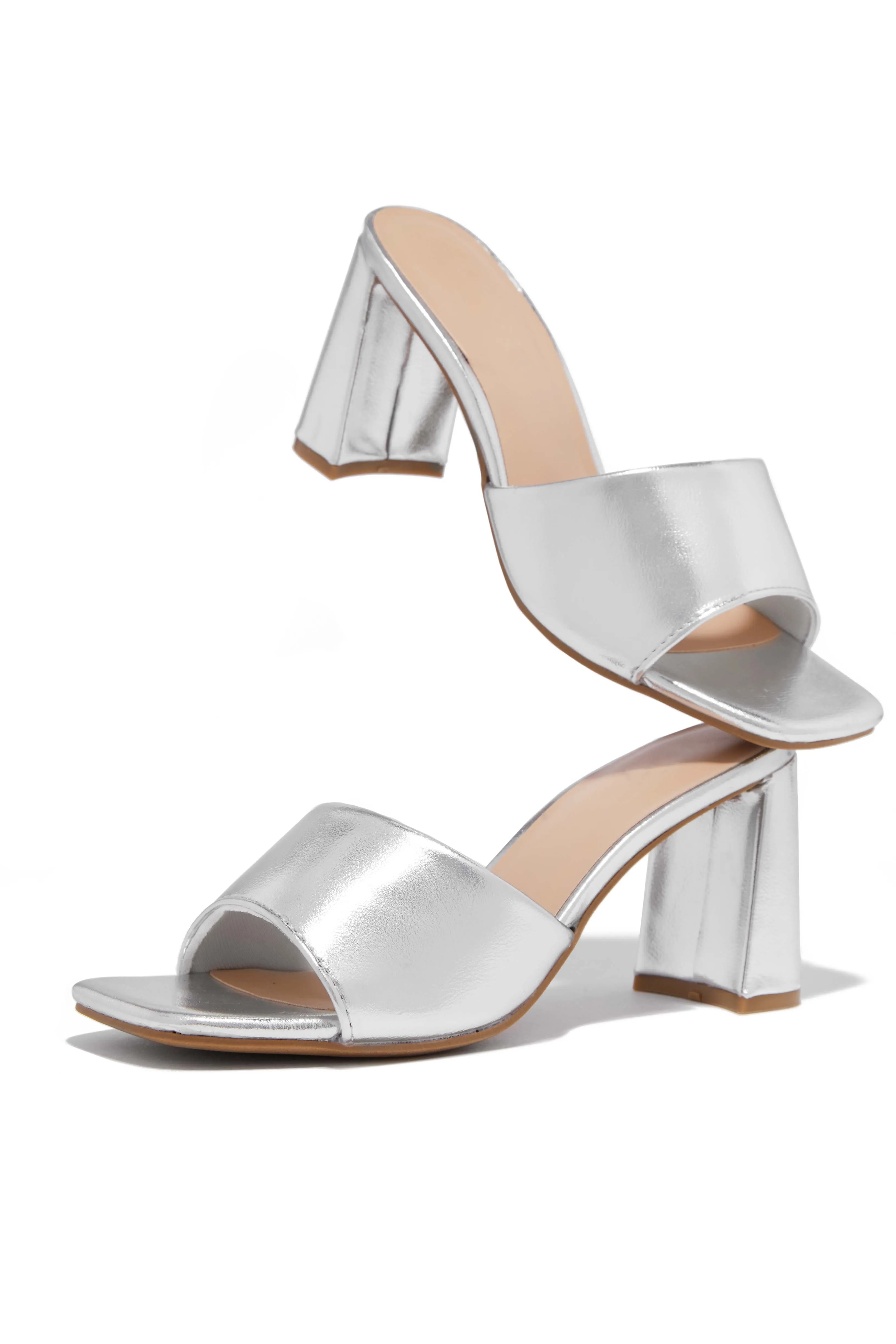 Sylva Block Heel Mules - Silver sold by Miss Lola product image thumbnail 3