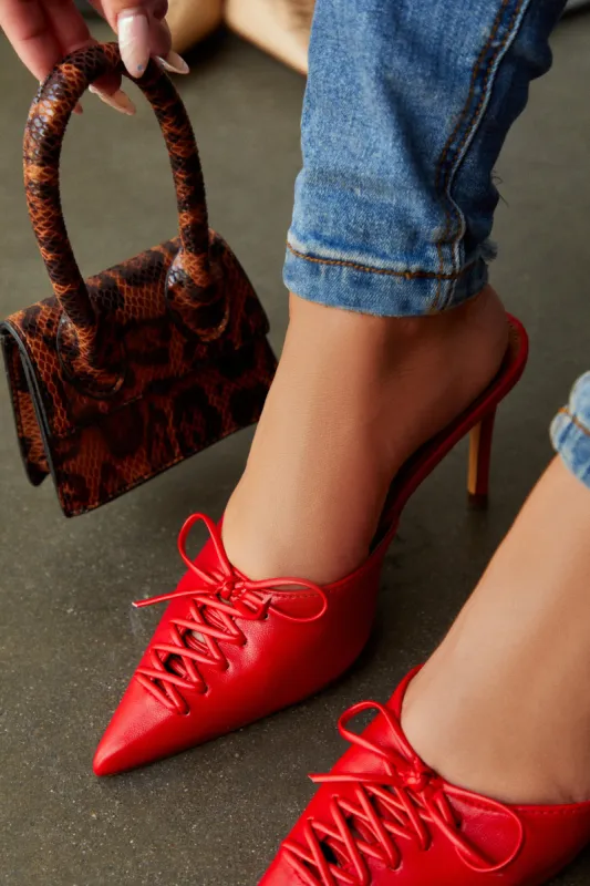 Lina Pump Heel Mules - Red sold by Miss Lola