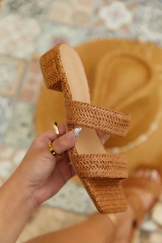 Mirabella Slip On Mini Heel Sandals - Tan sold by Miss Lola