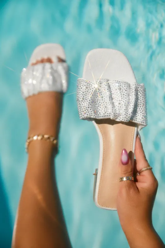 Long Weekend Ready Embellished Slip On Sandals - White sold by Miss Lola