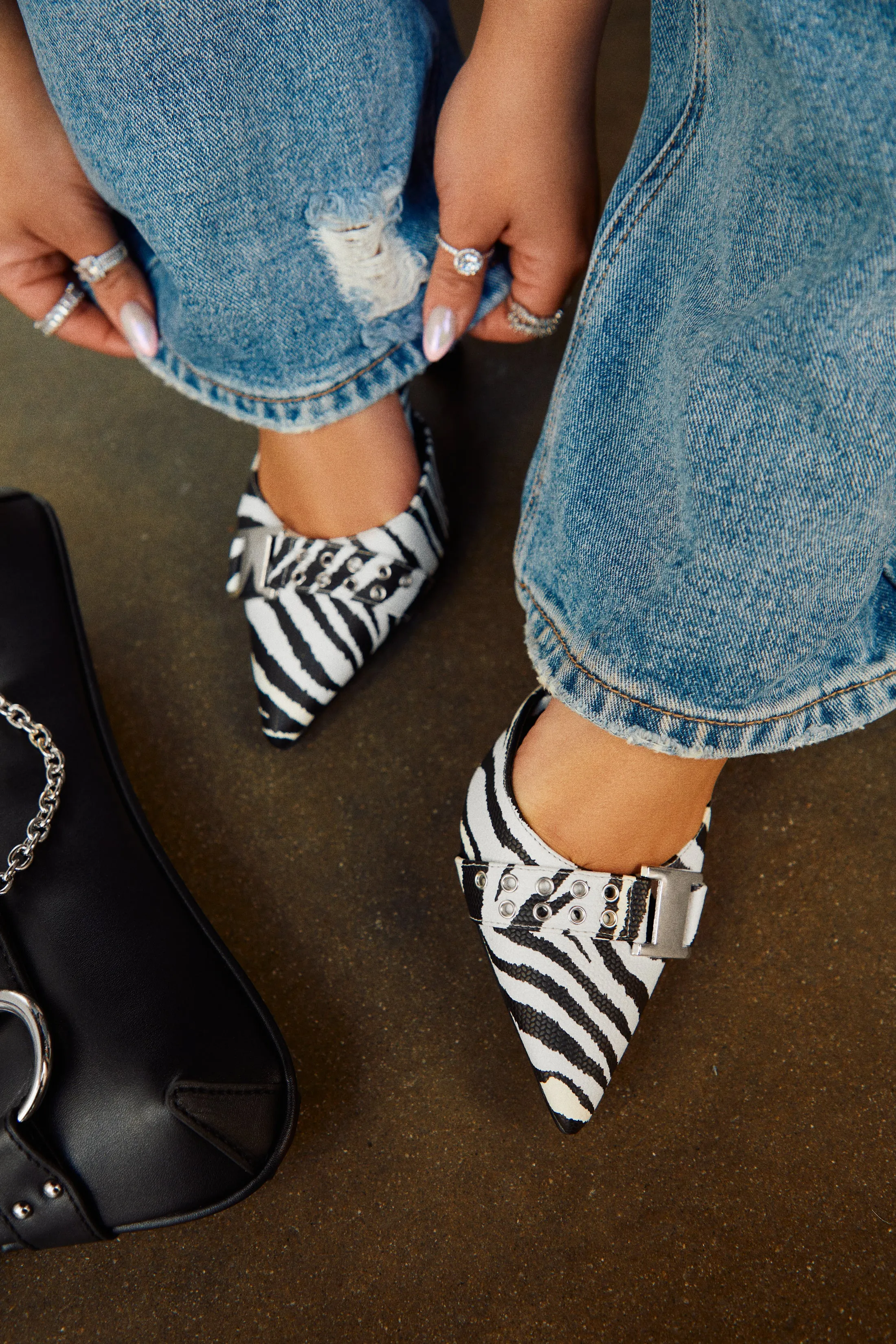 Amyra Pointed Toe High Heel Mules - Zebra sold by Miss Lola