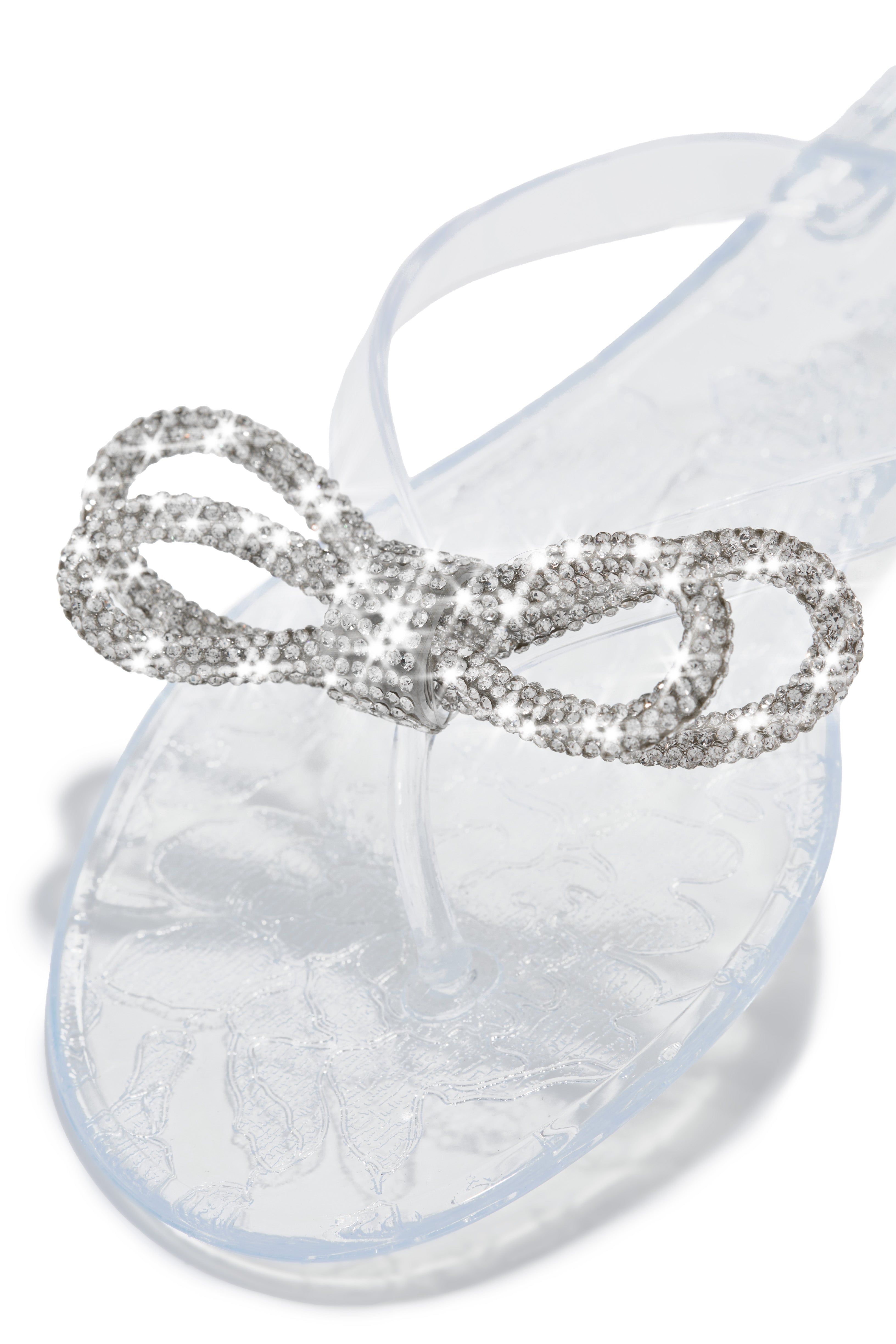 Sun Is Out Embellished Thong Strap Slip On Sandals - Clear sold by Miss Lola product image thumbnail 2