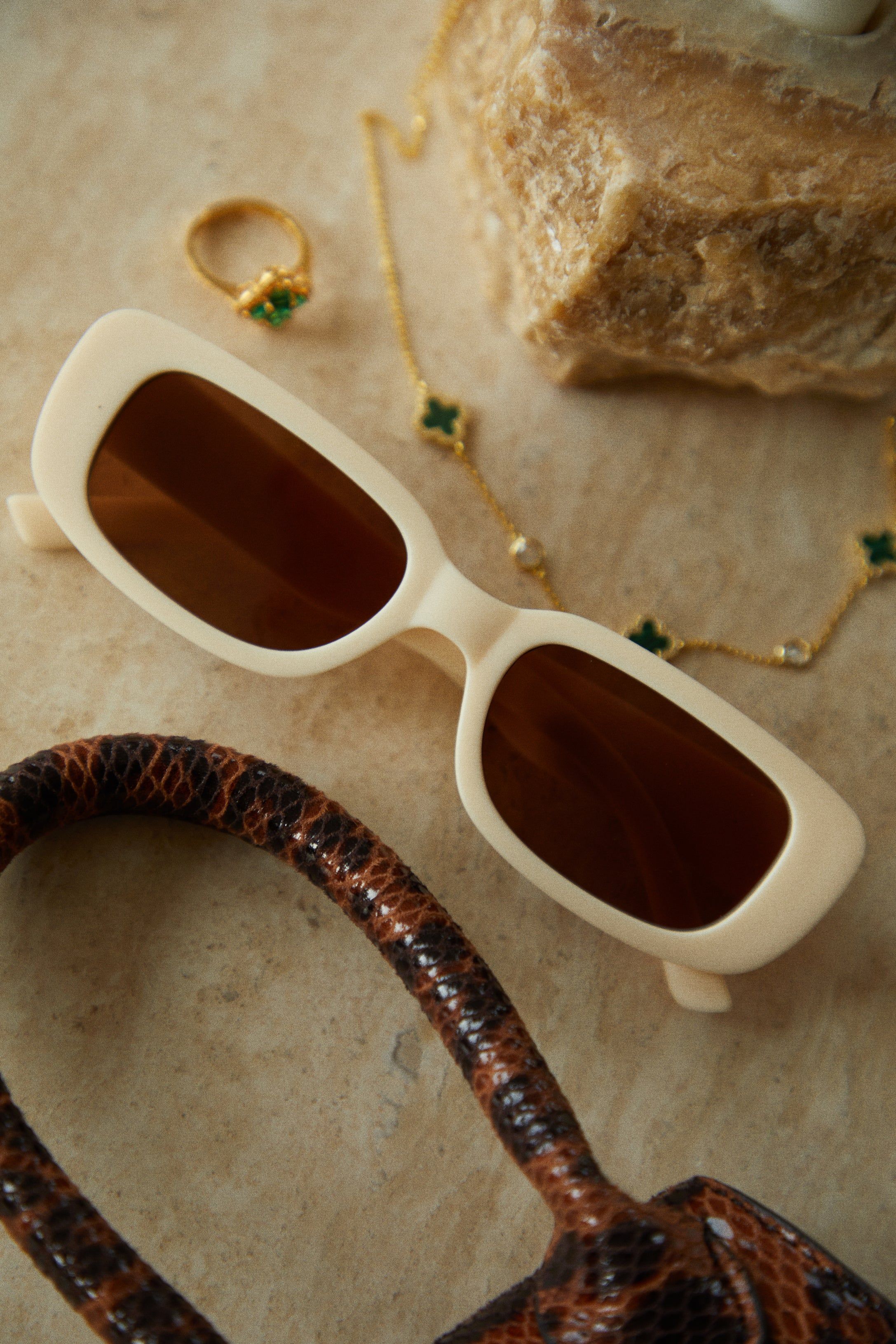 Devani Rectangle Sunglasses - Nude sold by Miss Lola