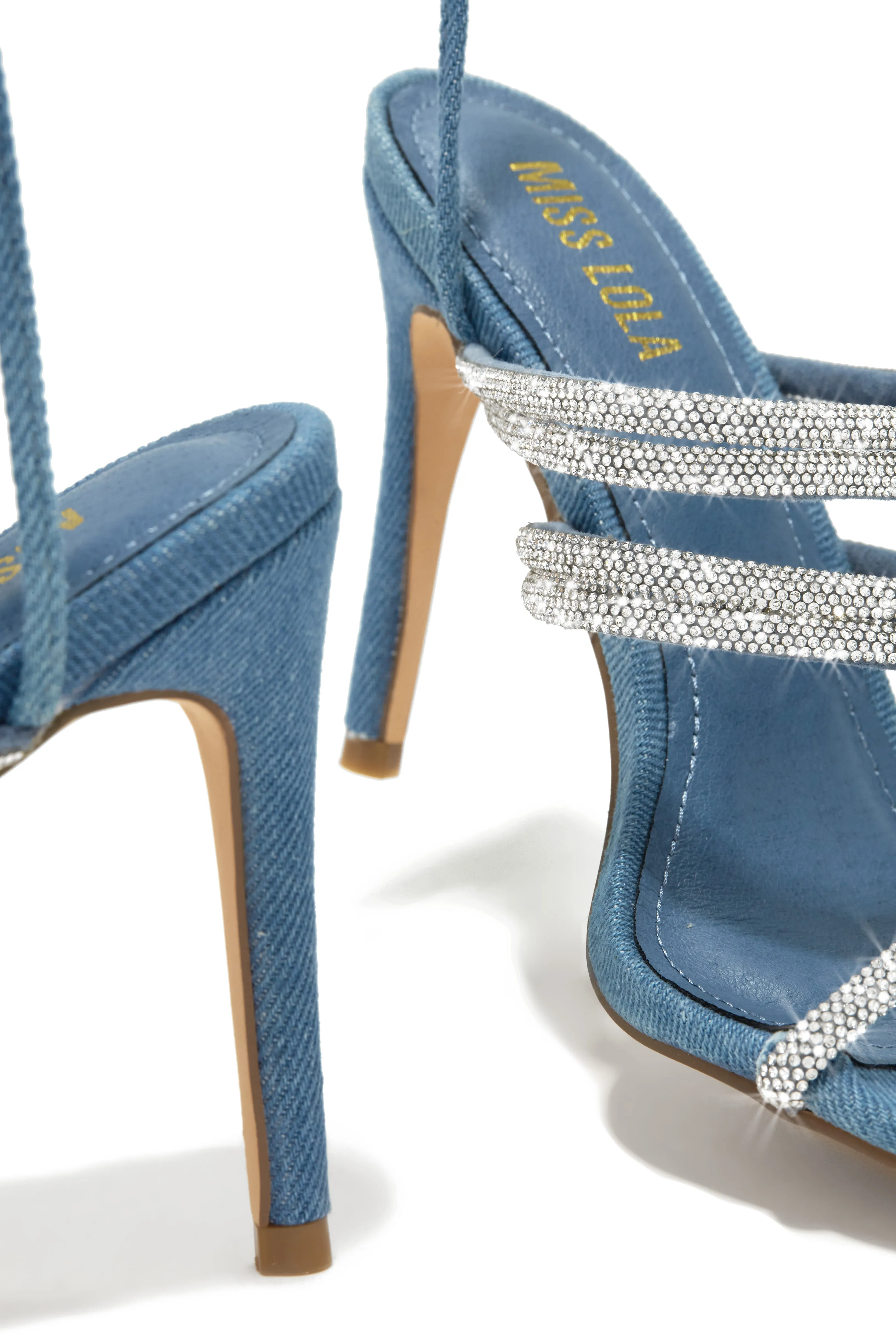 Party Girl Era Embellished Lace Up Heels - Denim sold by Miss Lola product image thumbnail 5
