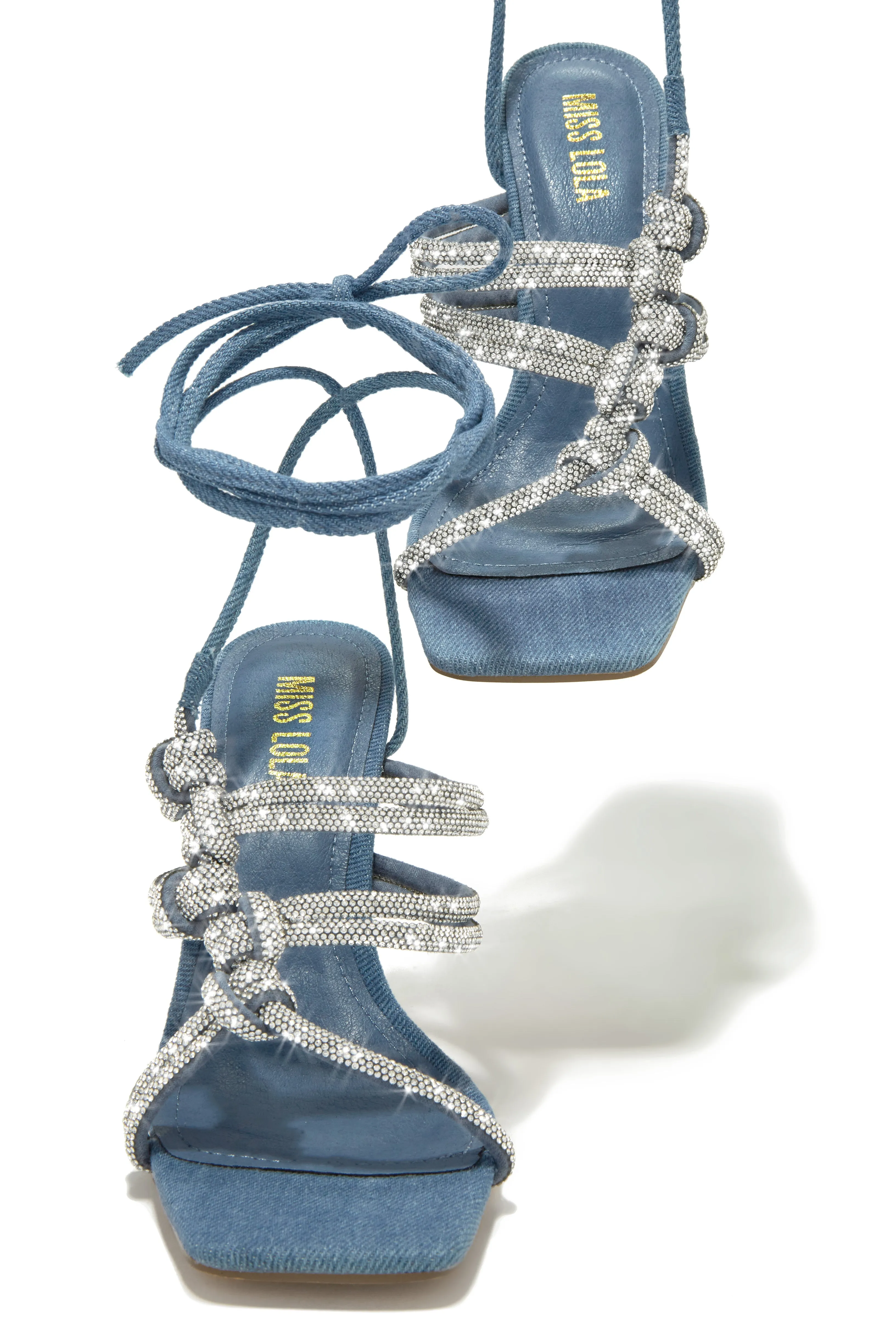 Party Girl Era Embellished Lace Up Heels - Denim sold by Miss Lola product image thumbnail 3