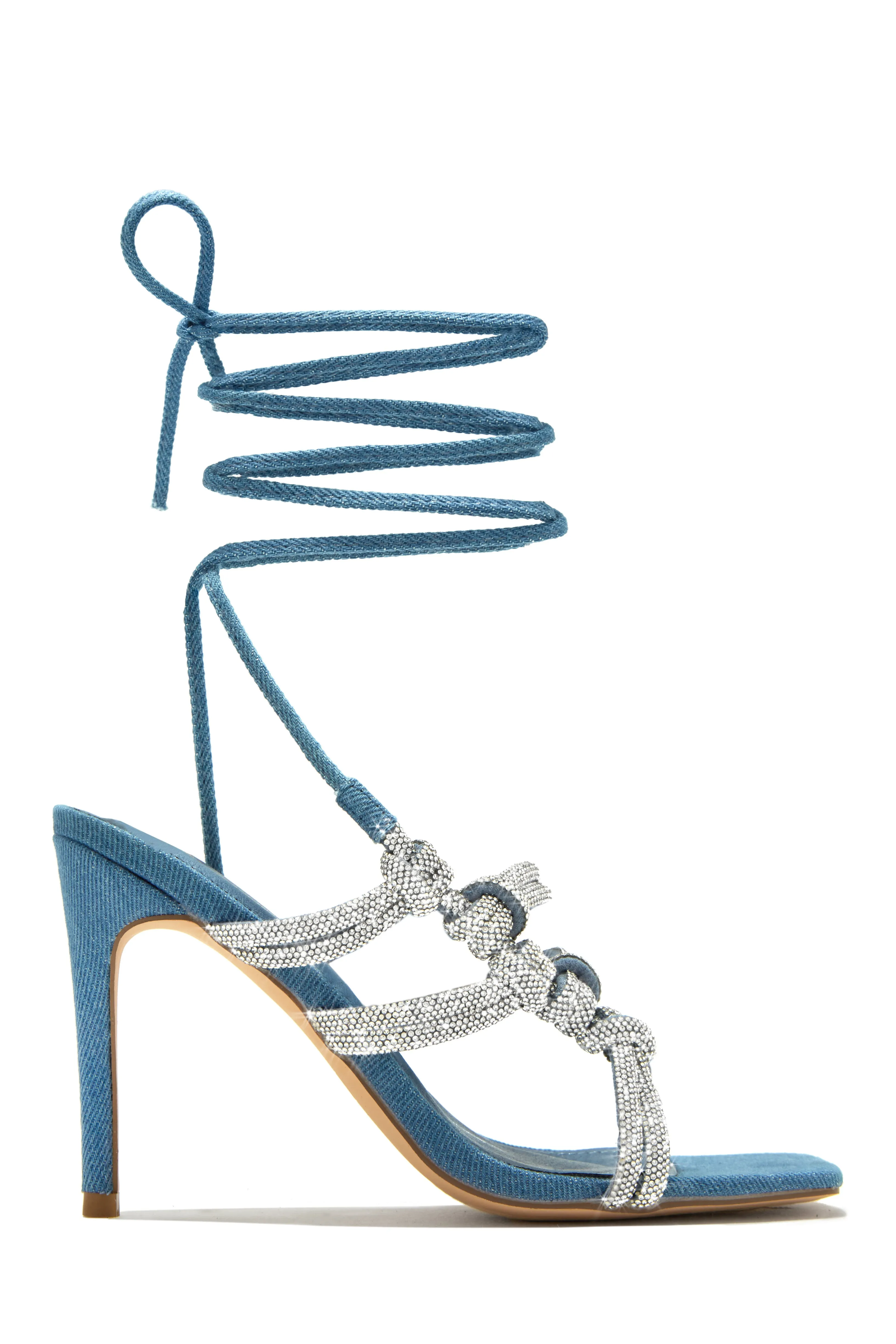 Party Girl Era Embellished Lace Up Heels - Denim sold by Miss Lola product image thumbnail 4