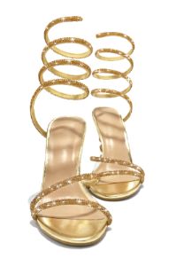 Fantasies Embellished Around The Ankle Coil Heels - Gold sold by Miss Lola