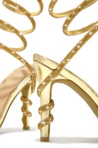 Fantasies Embellished Around The Ankle Coil Heels - Gold sold by Miss Lola