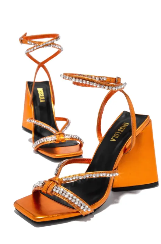 Valerya Embellished Triangle Block Heels - Orange sold by Miss Lola