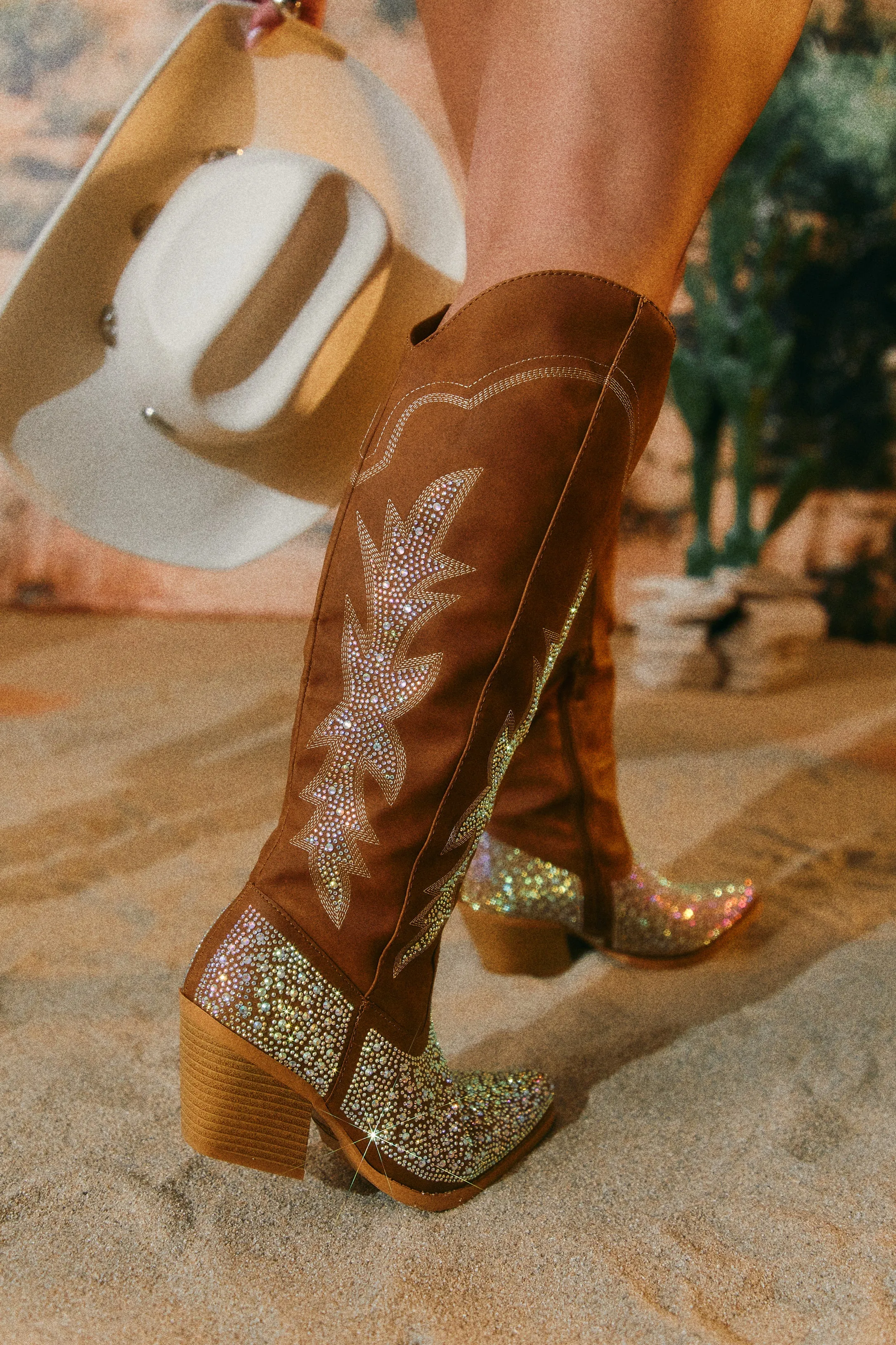Frankie Embellished Cowgirl Boots - Tan sold by Miss Lola