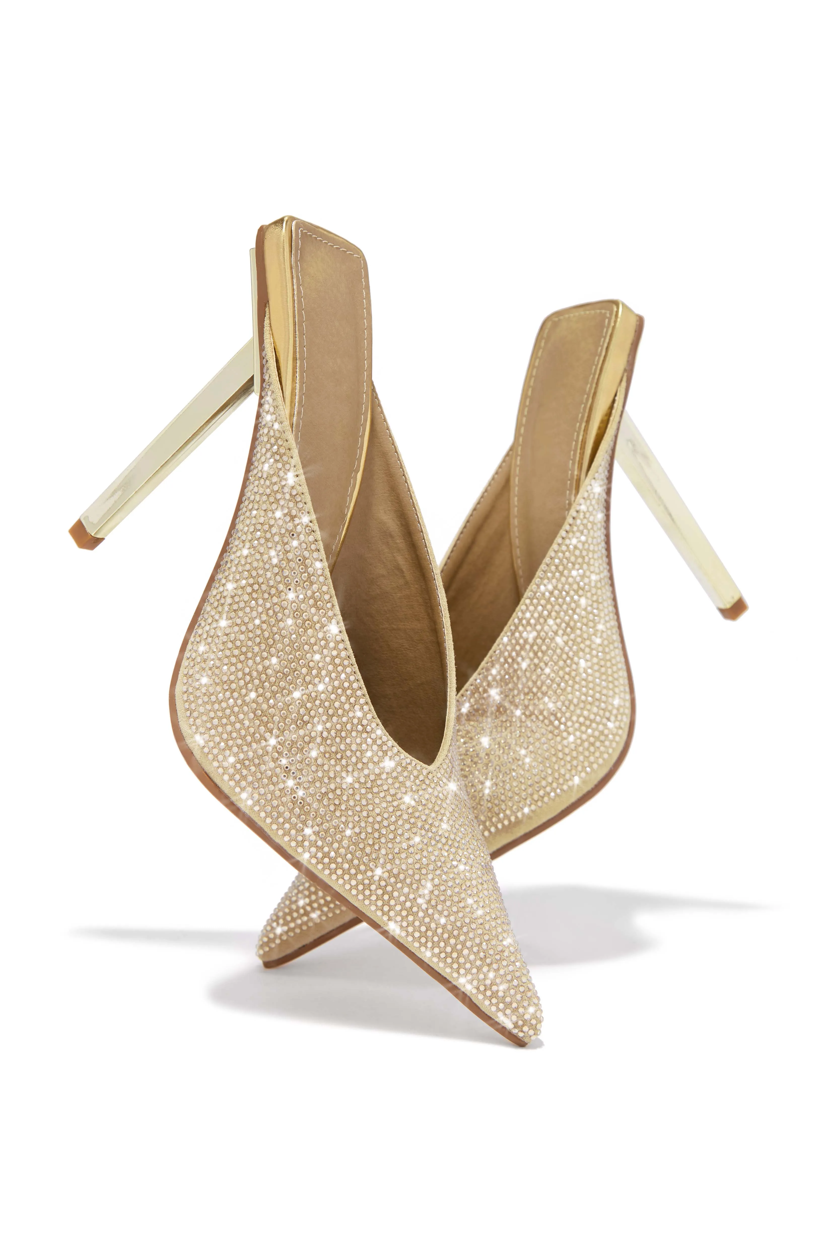Azilis Embellished High Heel Mules - Gold sold by Miss Lola