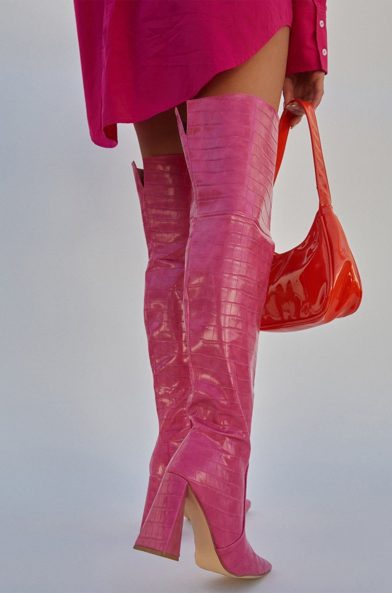 Kenedi Triangle Block Heels Boots - Pink sold by Miss Lola product image thumbnail 5