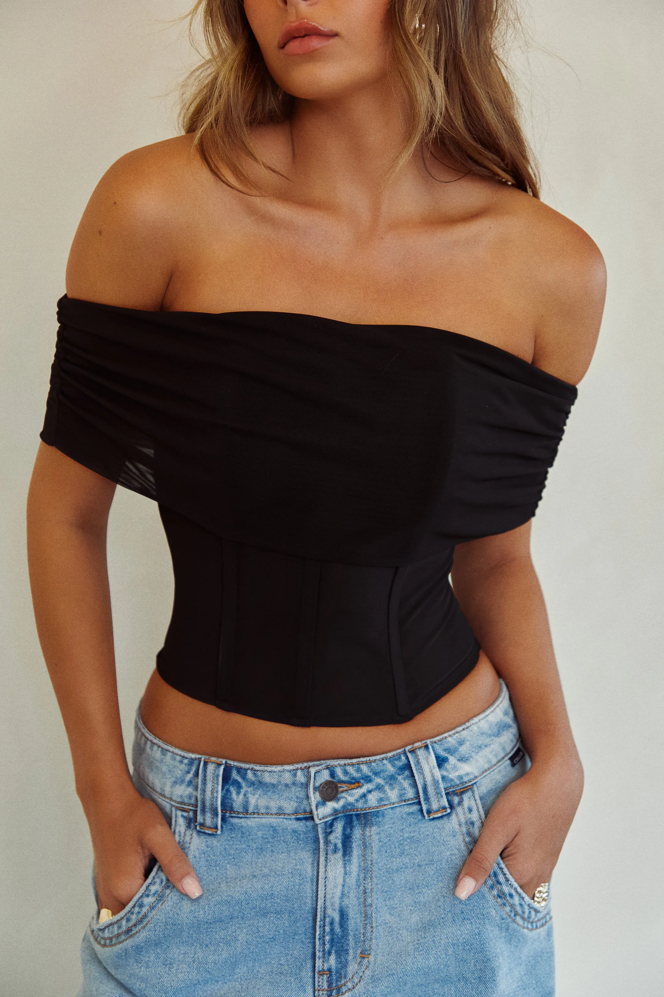 Emani Mesh Corset Top - Black sold by Miss Lola