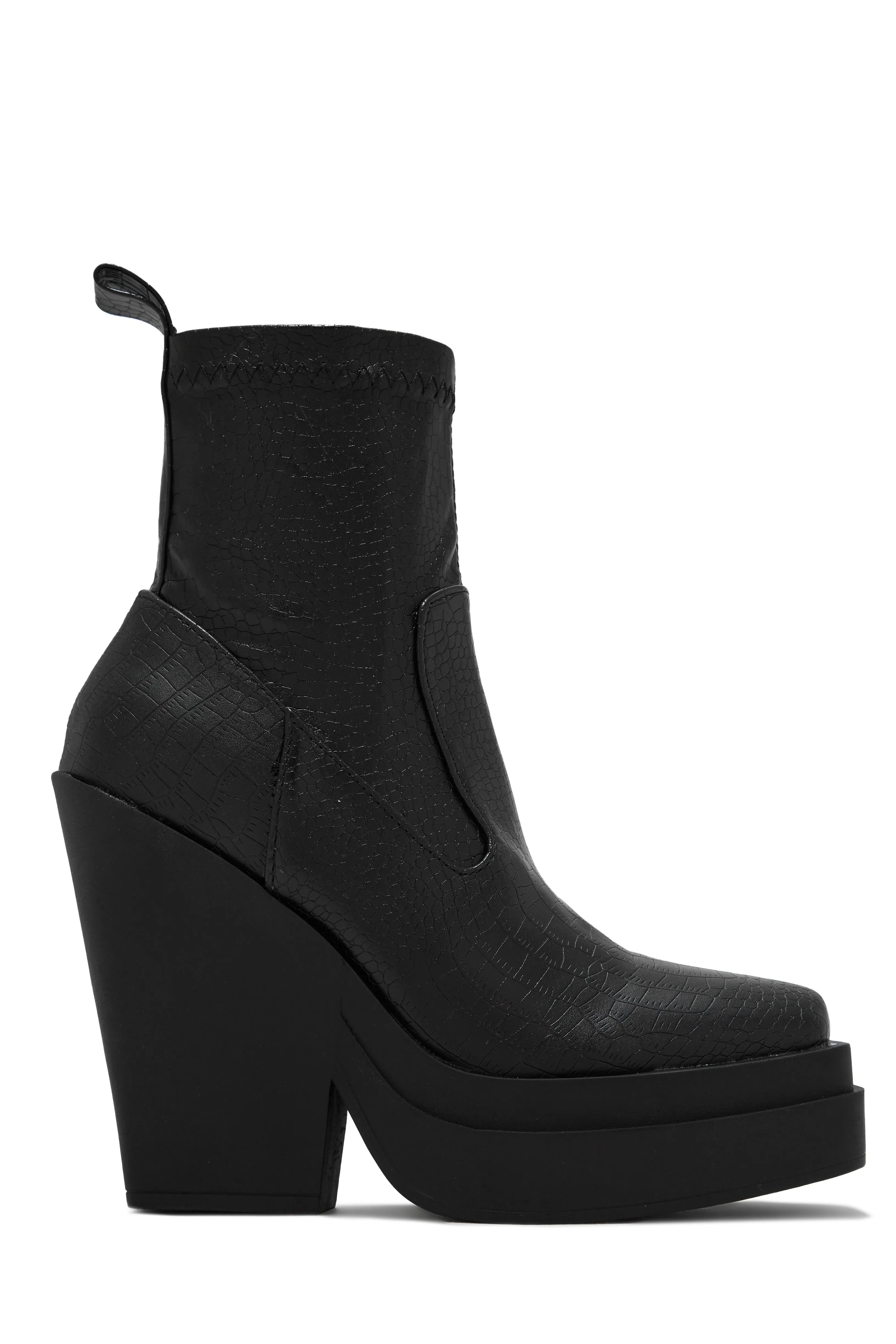 Aleksandra Block Heel Platform Ankle Boots - Croc Black sold by Miss Lola product image thumbnail 5