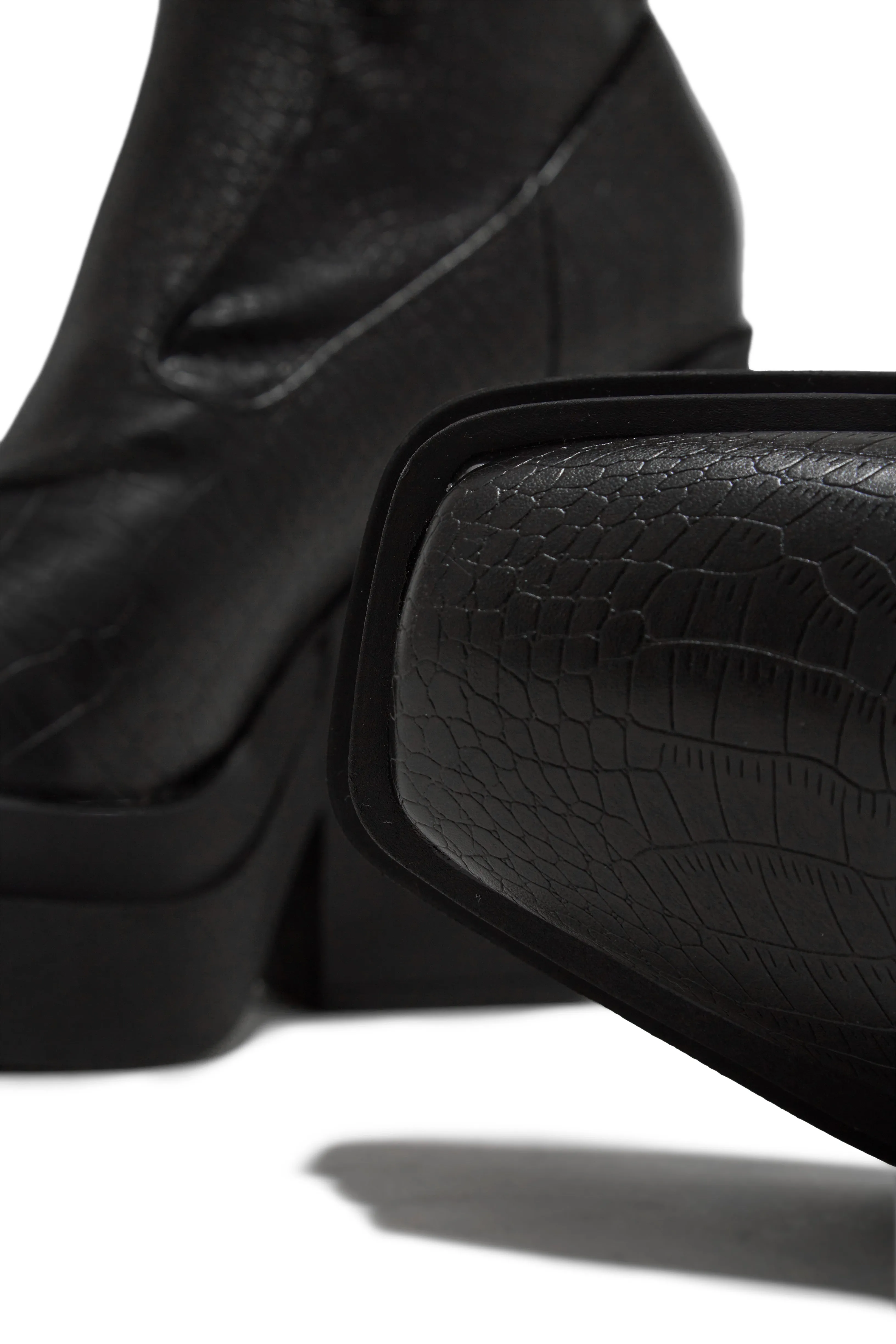 Aleksandra Block Heel Platform Ankle Boots - Croc Black sold by Miss Lola product image thumbnail 3