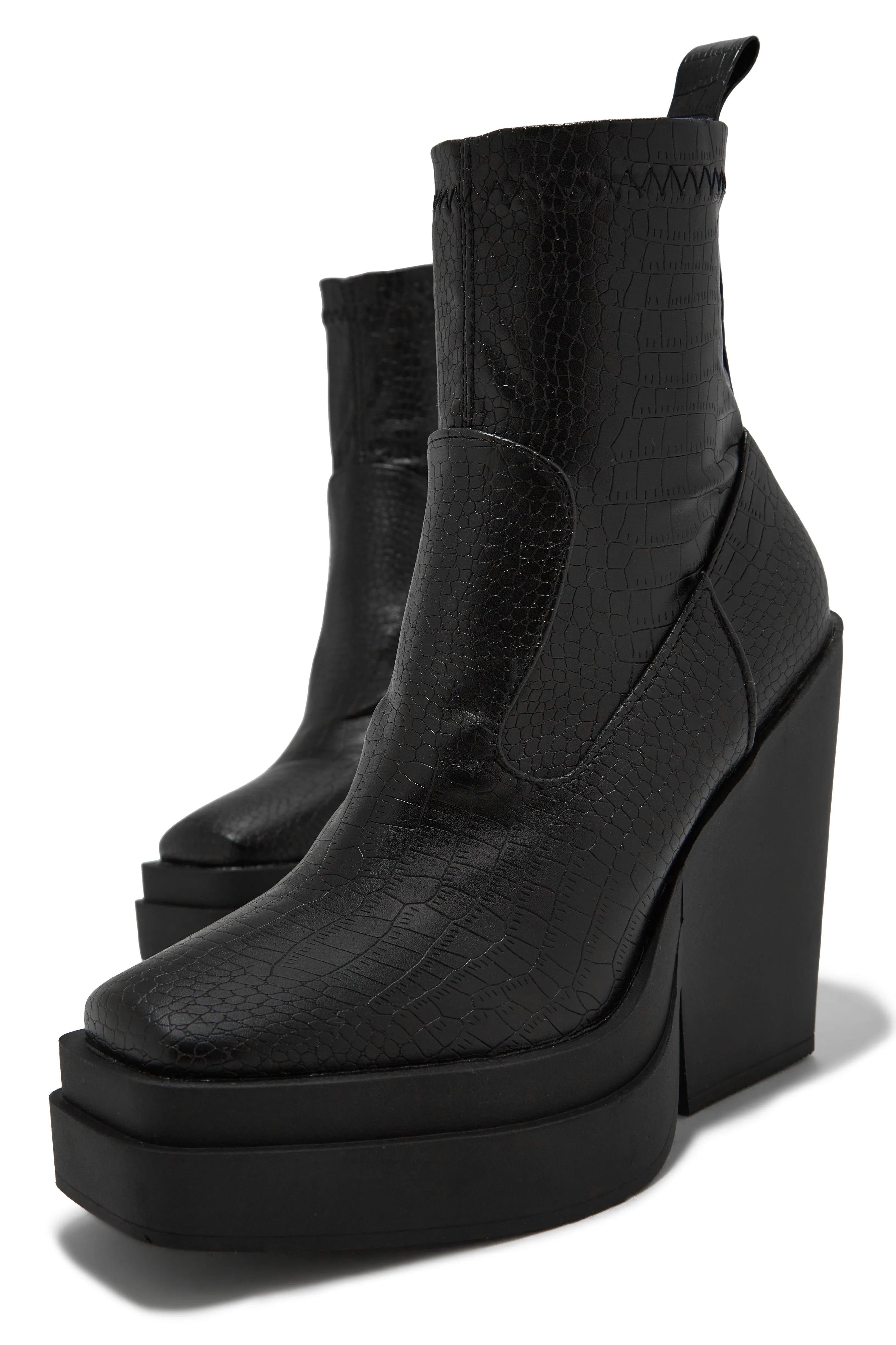 Aleksandra Block Heel Platform Ankle Boots - Croc Black sold by Miss Lola product image thumbnail 2