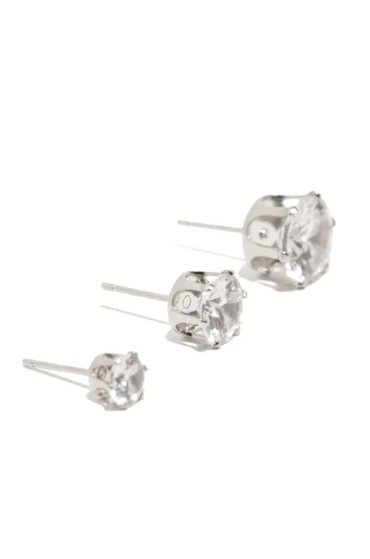 Amanlia CZ Stone Stud Earring Set- Silver sold by Miss Lola