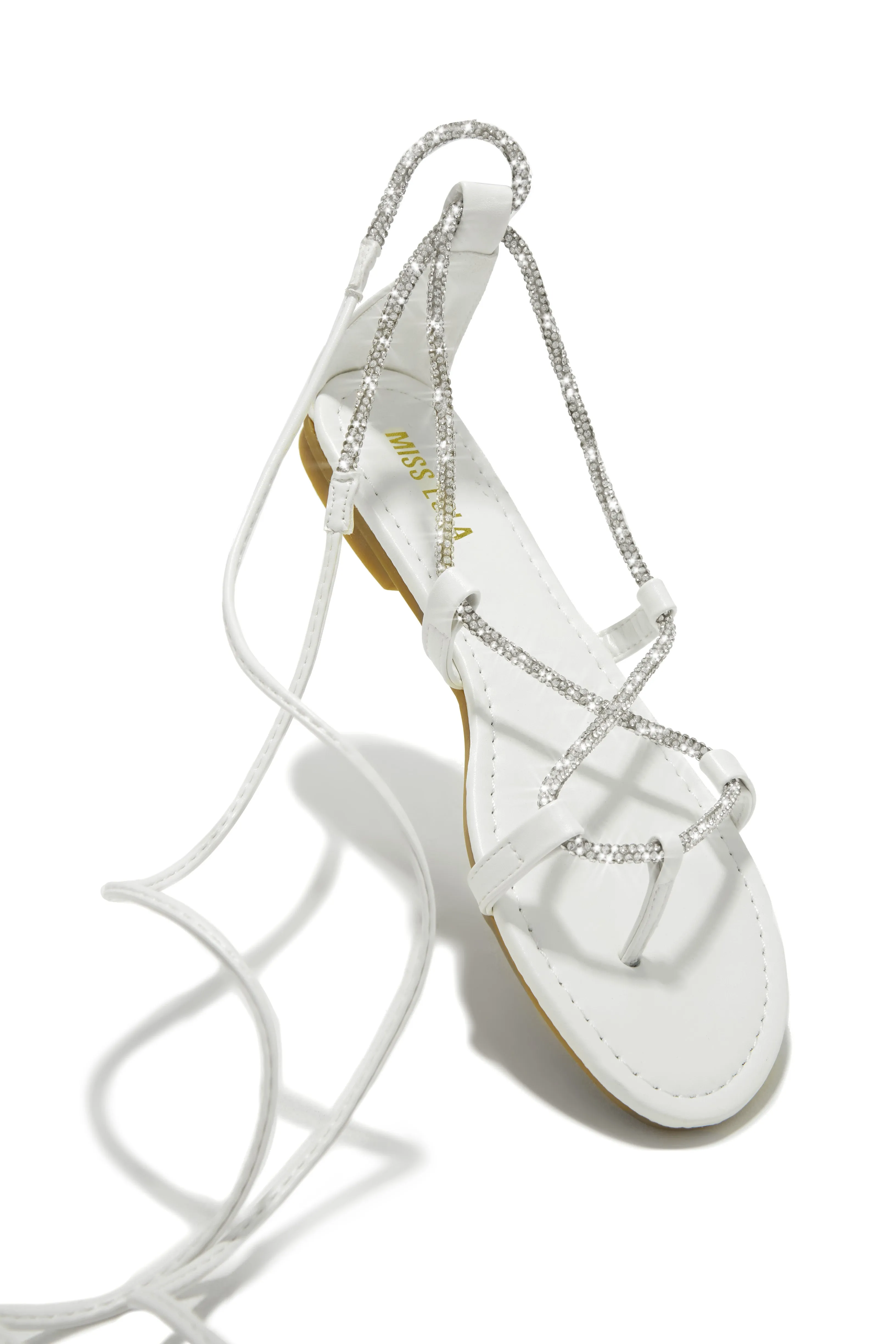 Vegas Weekend Embellished Lace Up Sandals - White sold by Miss Lola