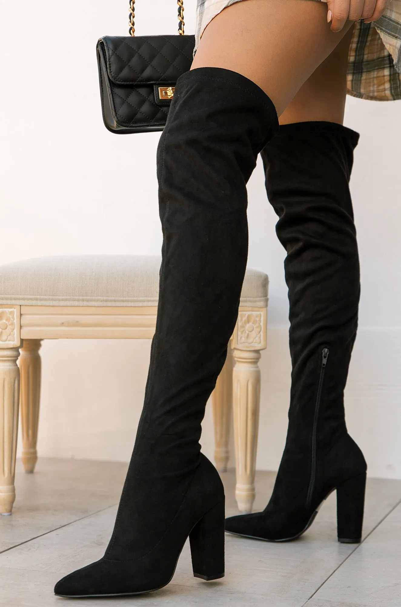 Set The Bar Over The Knee Block High Heel Boots - Black sold by Miss Lola product image thumbnail 3