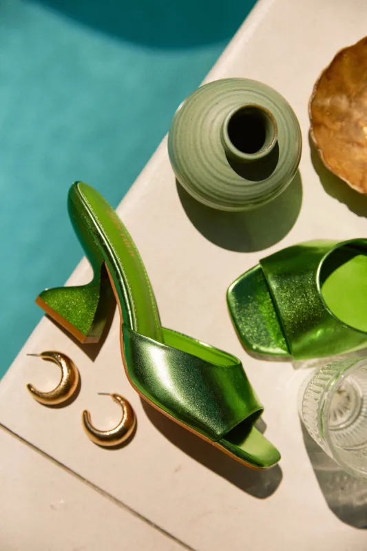 Racquel Mid Heel Mules - Green sold by Miss Lola
