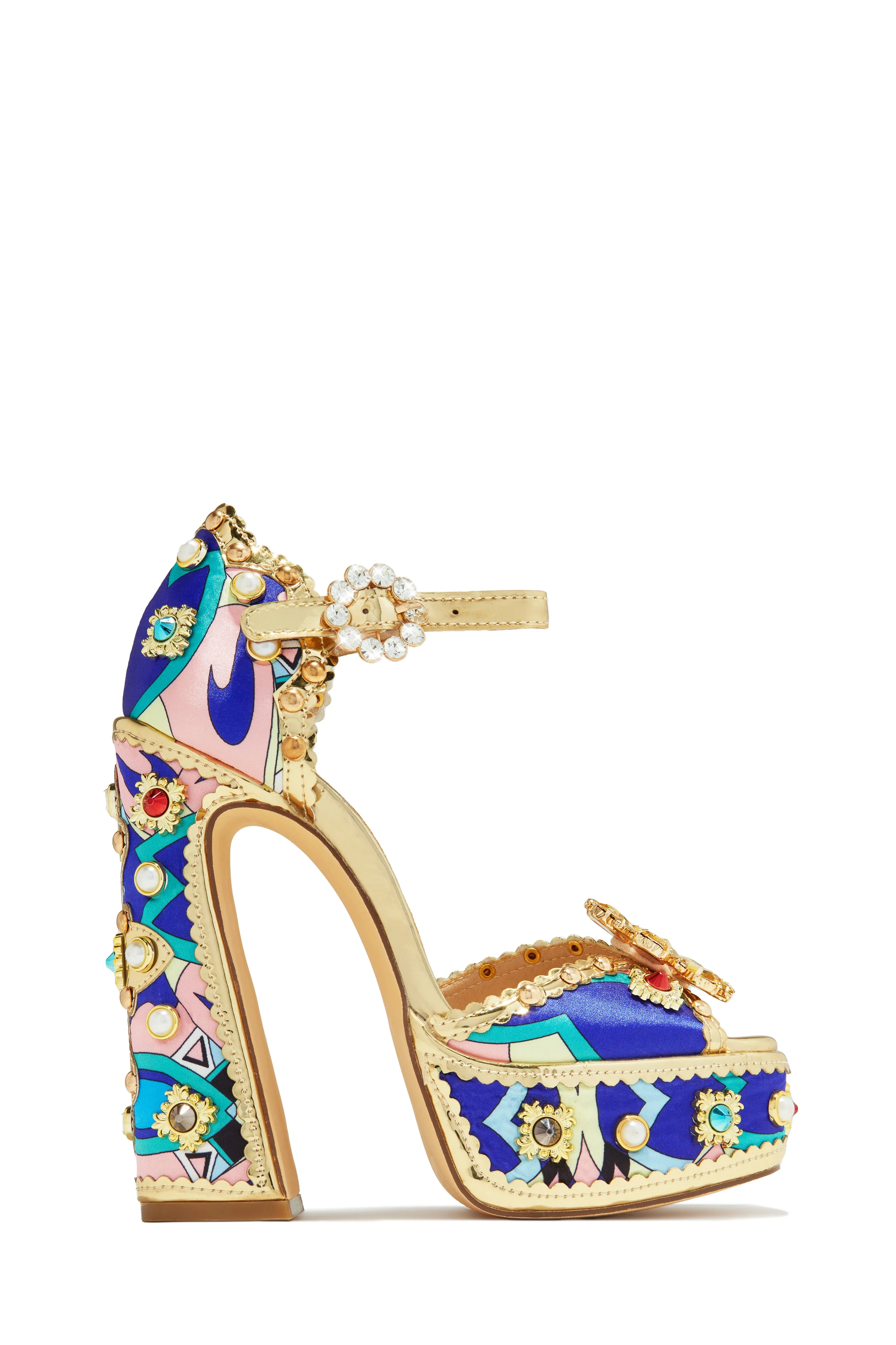 Royal Wishes Platform Block Heels - Blue sold by Miss Lola product image thumbnail 3