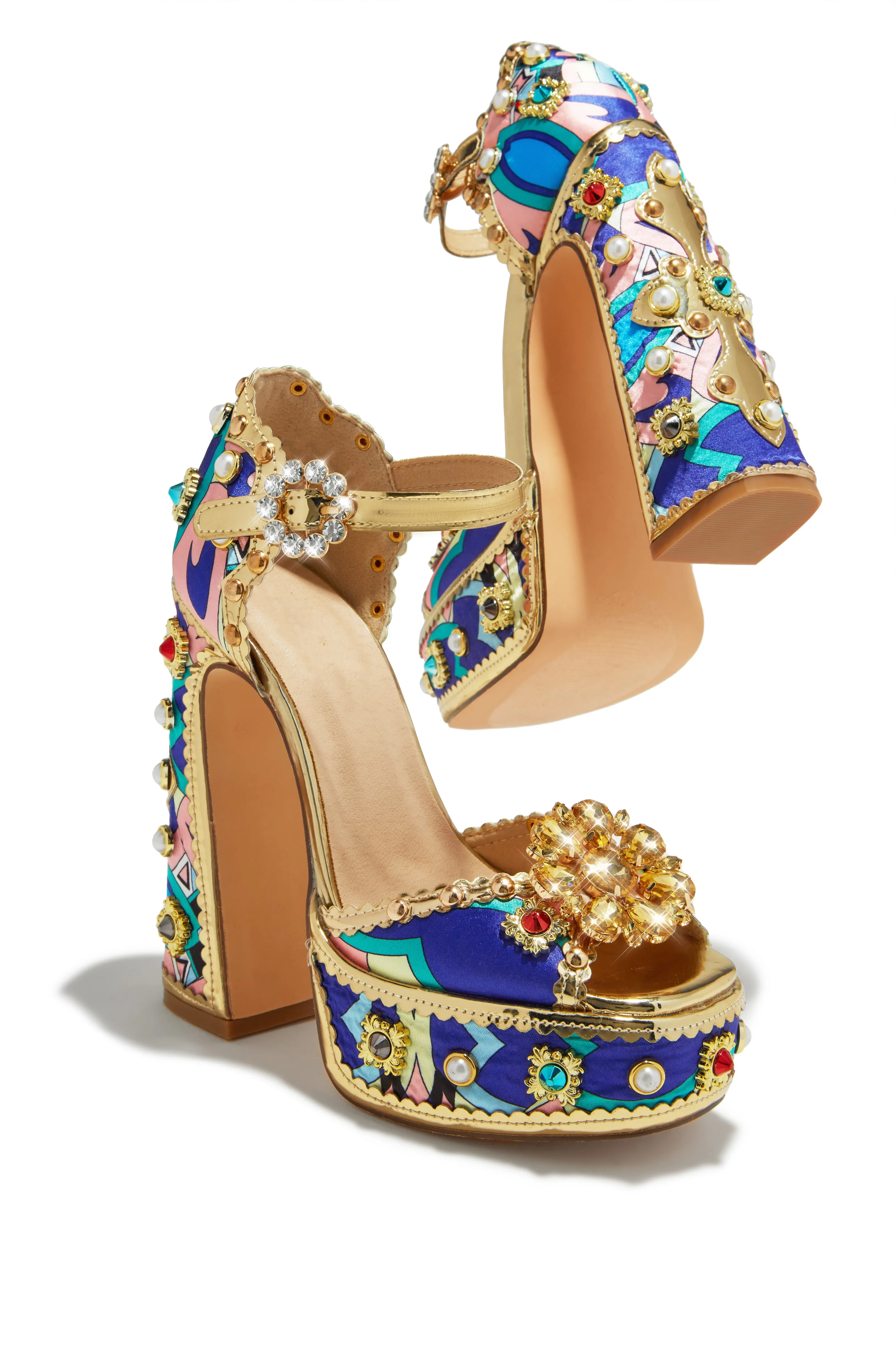 Royal Wishes Platform Block Heels - Blue sold by Miss Lola product image thumbnail 4