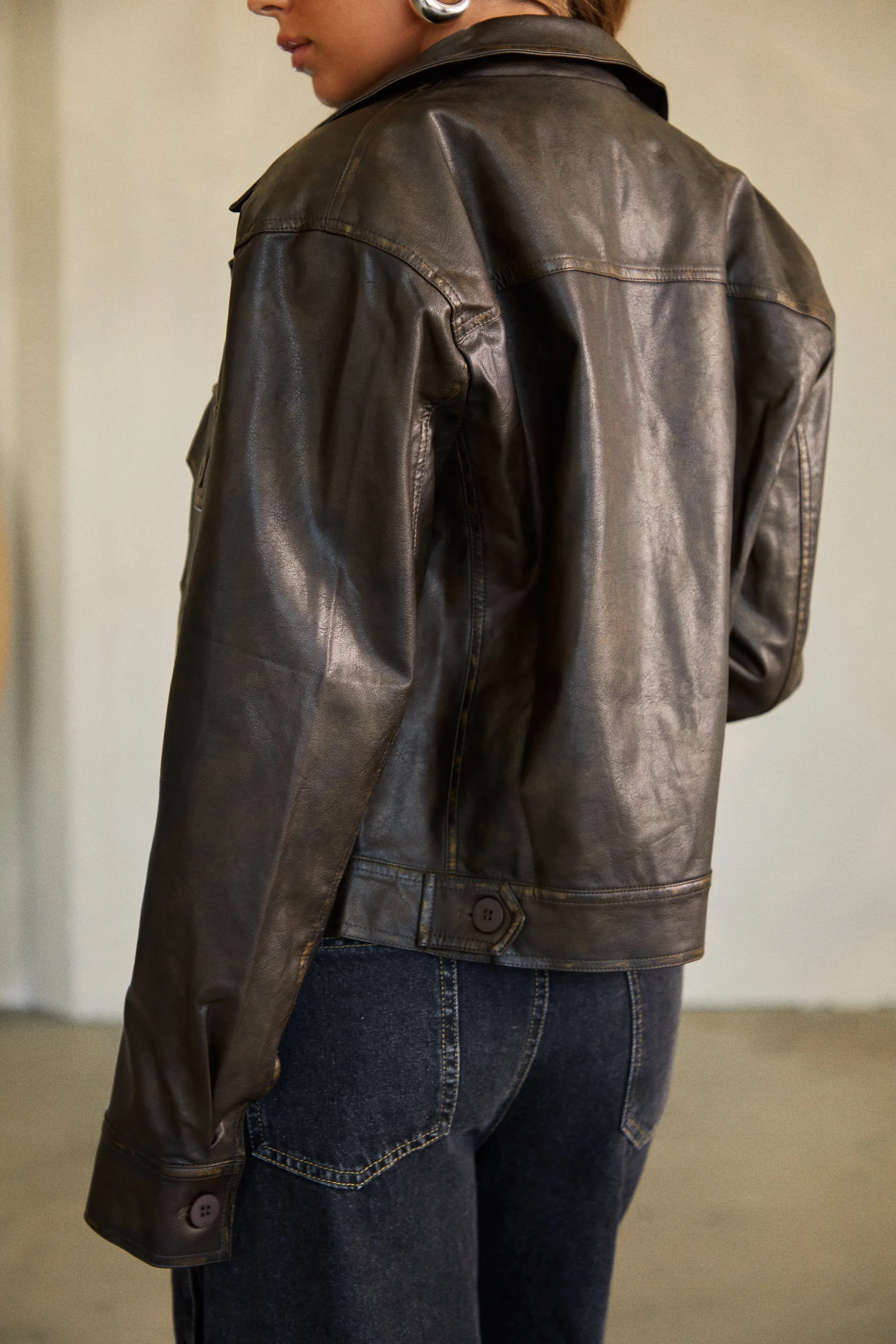 Siani PU Jacket - Brown sold by Miss Lola product image thumbnail 4