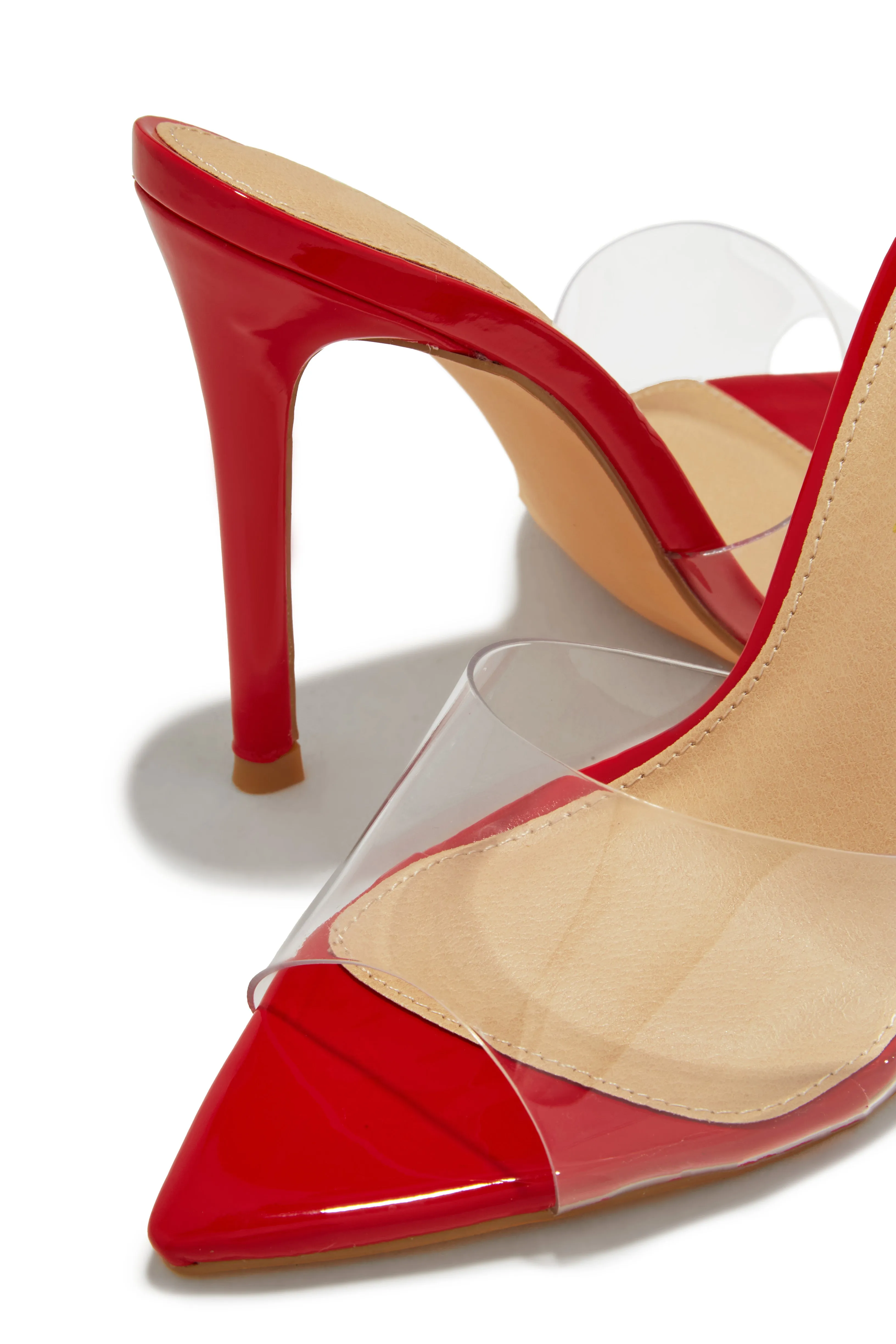 Beauty Blogger Clear Strap Heel Mules - Red sold by Miss Lola product image thumbnail 3