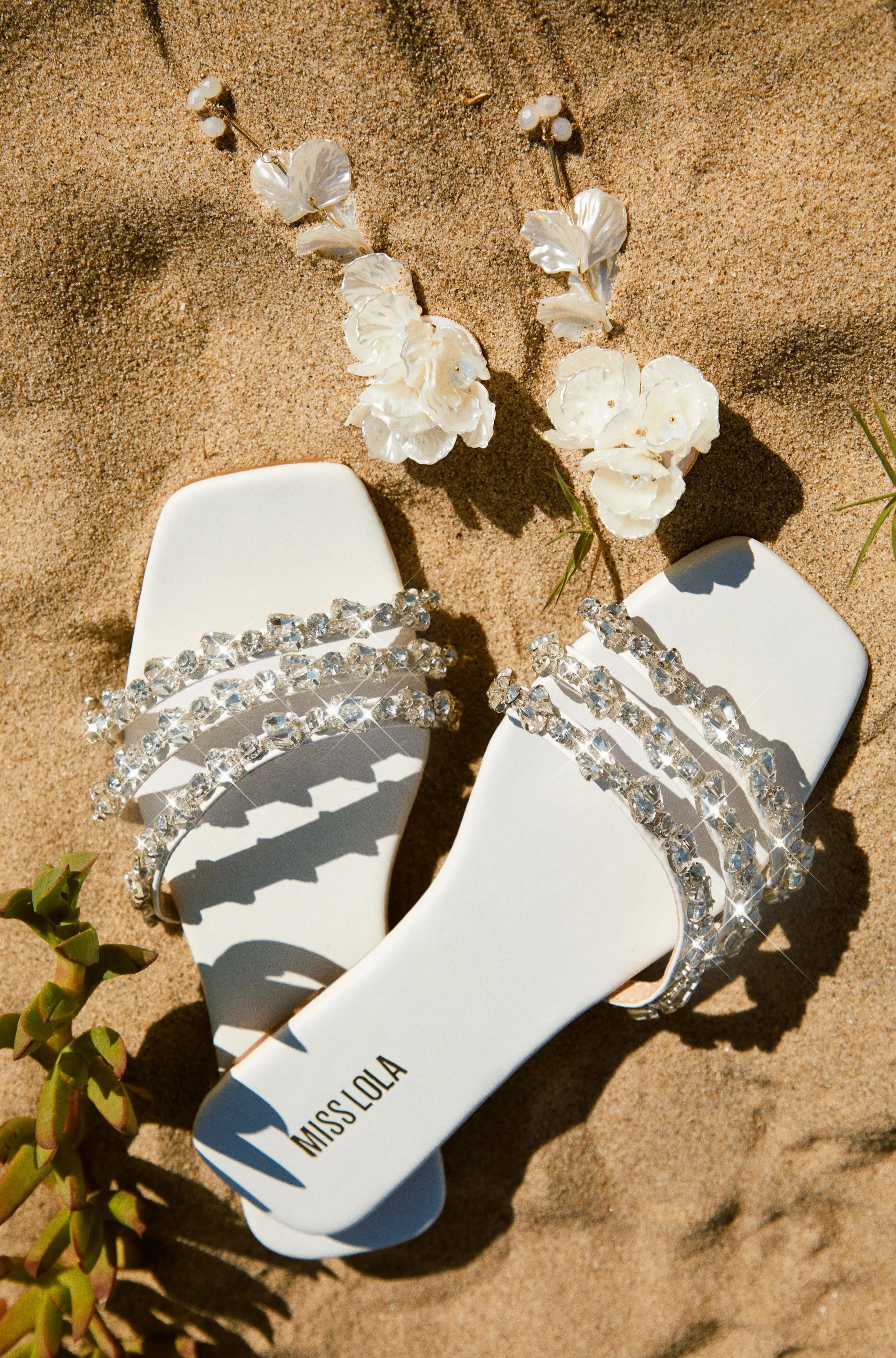 Luxury Trips Embellished Slip On Sandals - White sold by Miss Lola