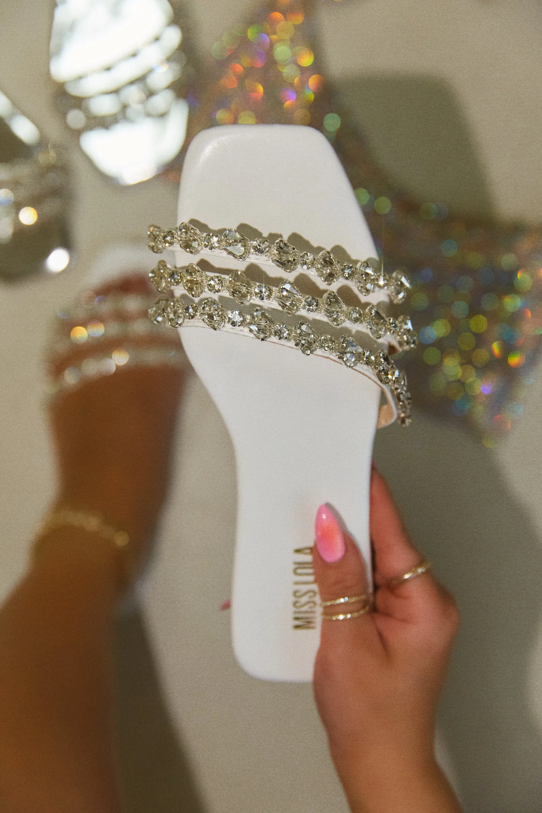 Luxury Trips Embellished Slip On Sandals - White sold by Miss Lola product image thumbnail 5