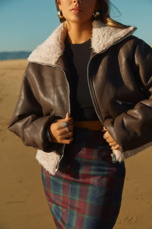 Saira PU Coat - Brown sold by Miss Lola