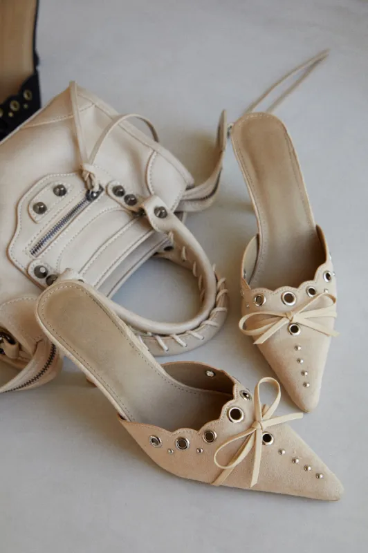 Jasmyn Mid Heel Mule Pumps - Nude sold by Miss Lola