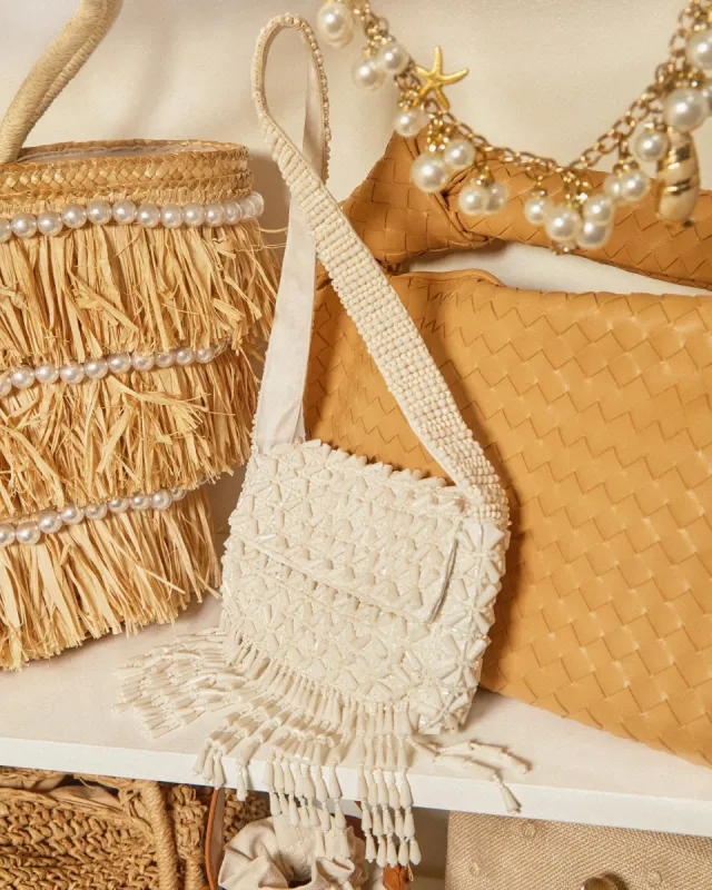 Camilia Beaded Shoulder Bag - Cream sold by Miss Lola
