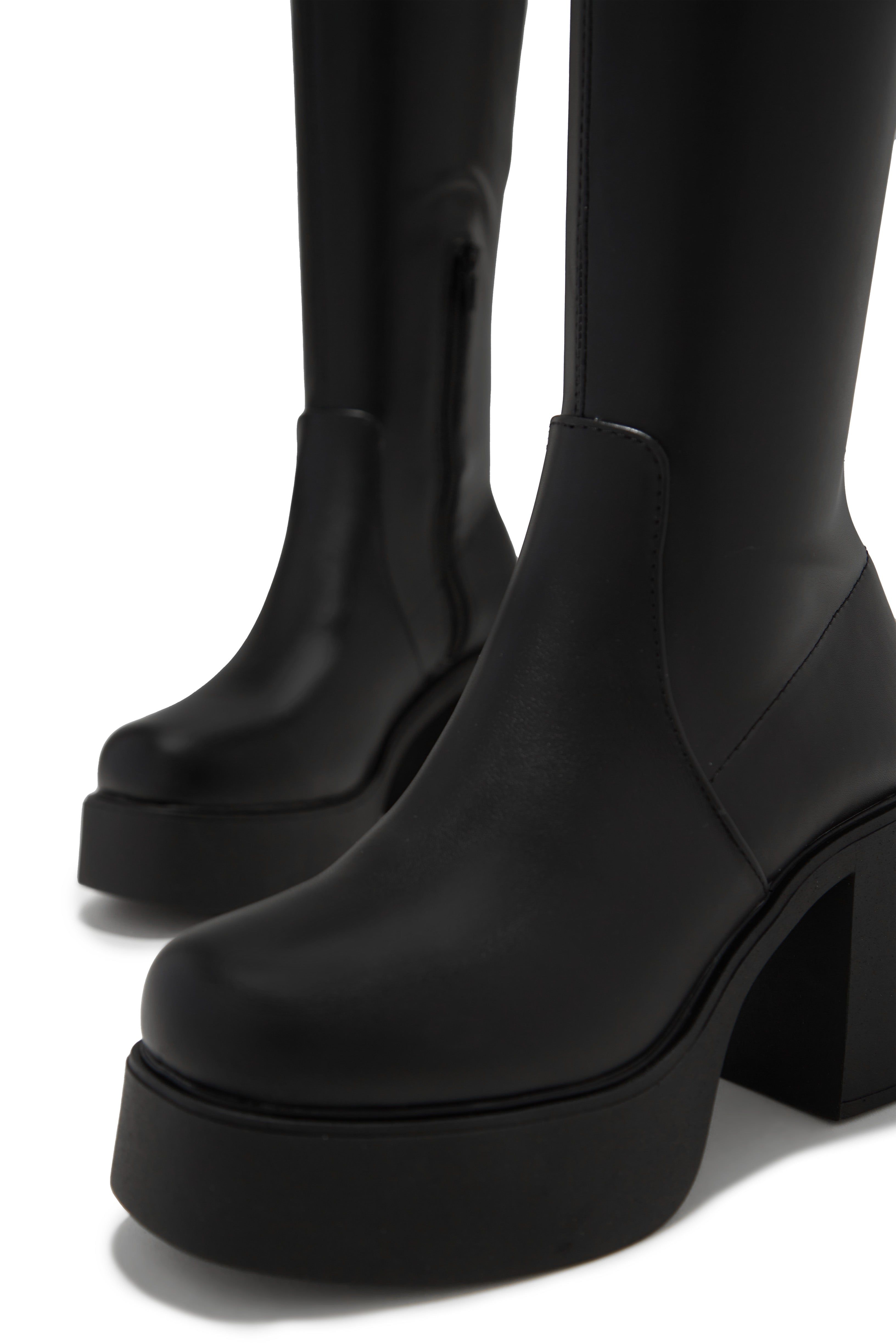 Celine Platform Block Heel Boots - Black sold by Miss Lola product image thumbnail 4