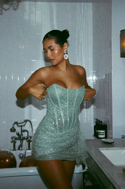 Birthday Showers Strapless Sequin Mini Dress - Mint sold by Miss Lola