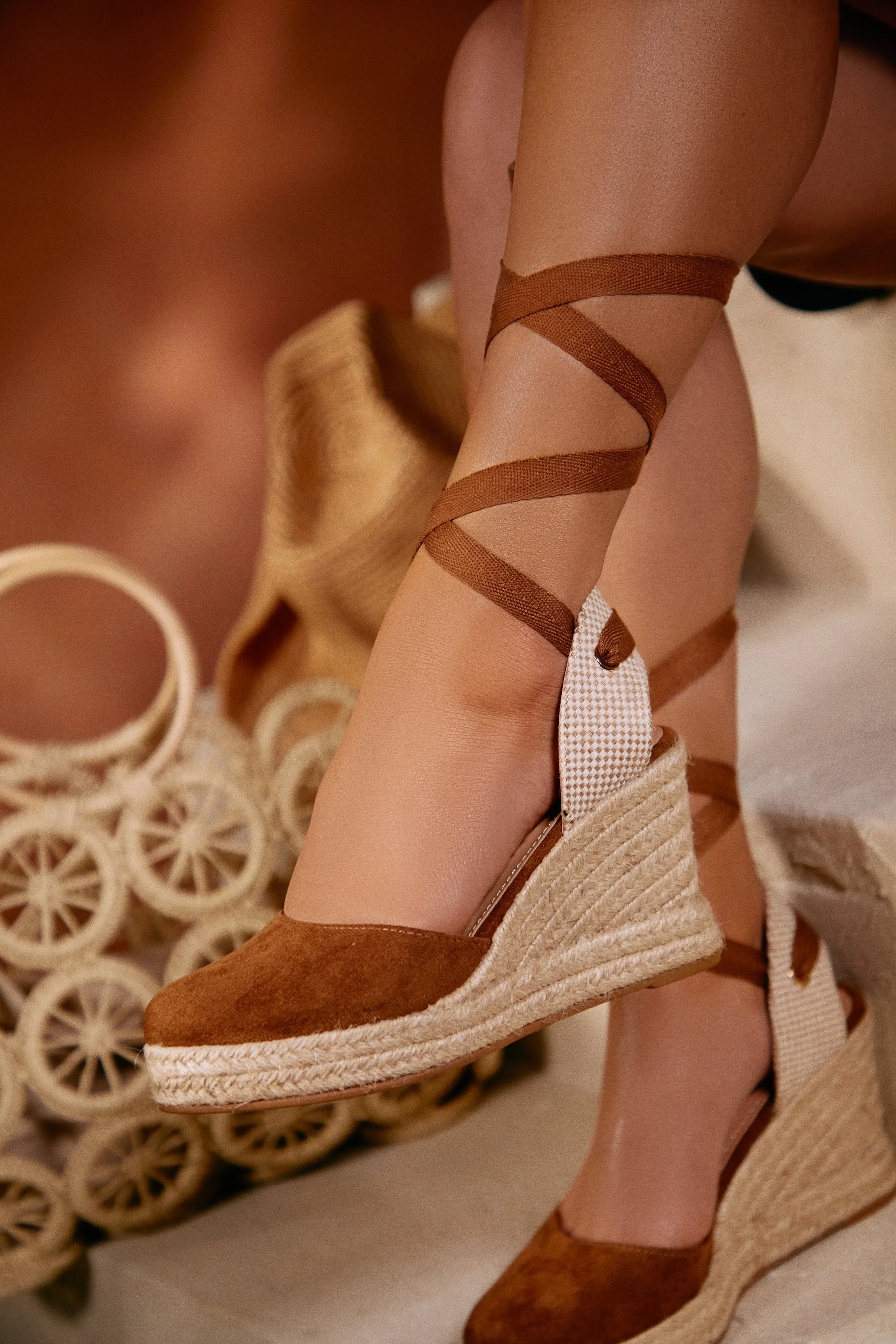 Tropical Vacay Lace Up Platform Espadrille Wedges - Tan sold by Miss Lola