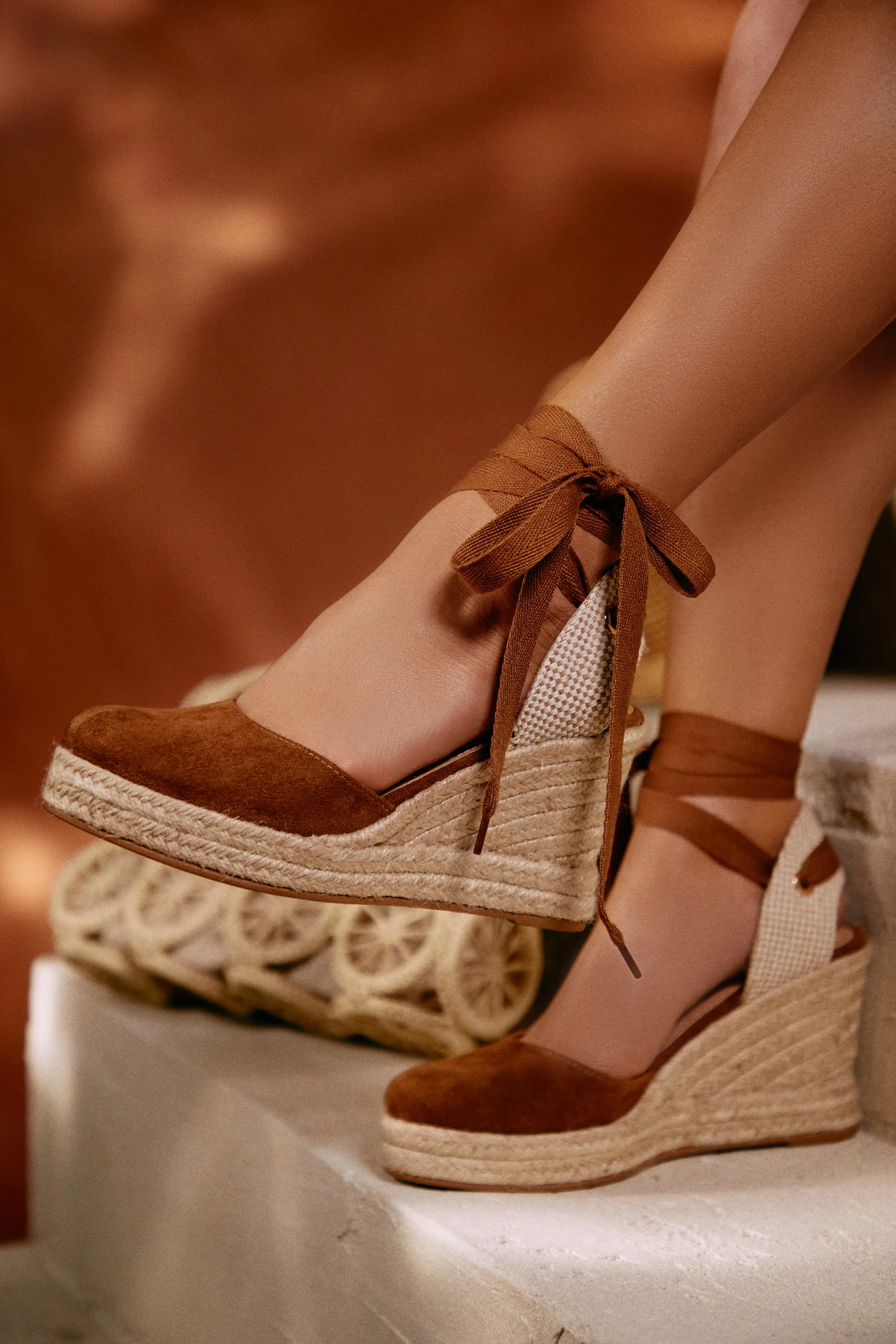 Tropical Vacay Lace Up Platform Espadrille Wedges - Tan sold by Miss Lola product image thumbnail 3