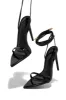Into The Night Lace Up High Heels - Black sold by Miss Lola