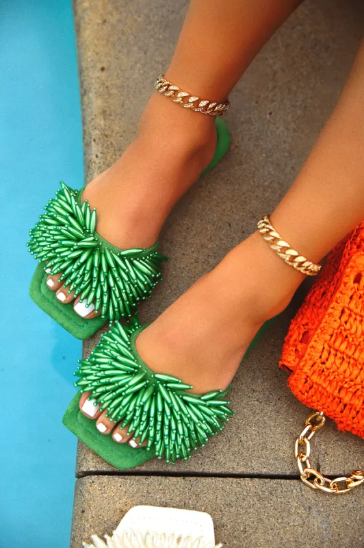 Coastal Oasis Beaded Slip On Sandals - Green sold by Miss Lola