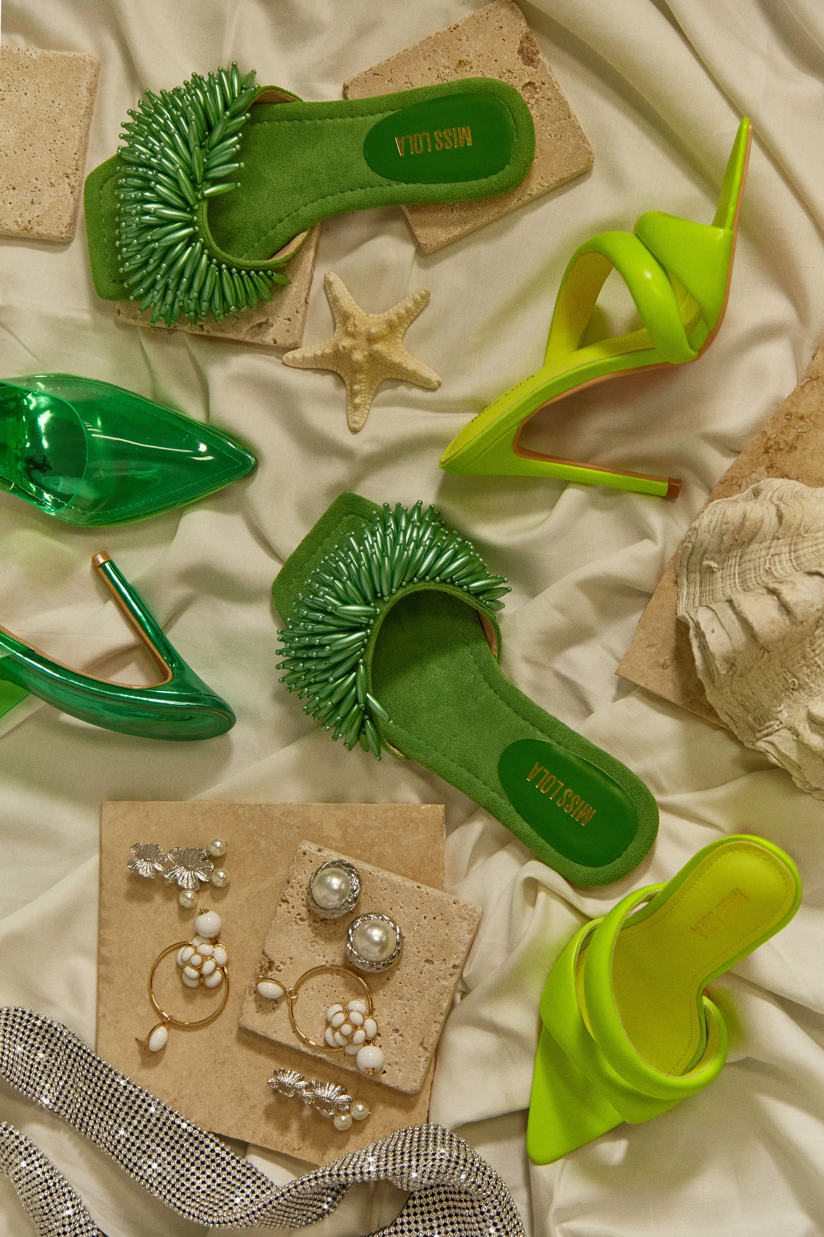 Coastal Oasis Beaded Slip On Sandals - Green sold by Miss Lola product image thumbnail 3