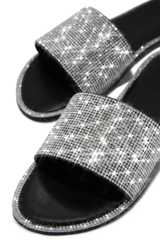 Destination Party Embellished Slip On Sandals - Black sold by Miss Lola