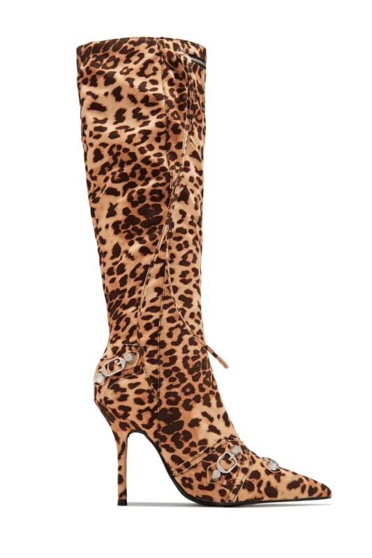 Adison Metallic Knee High Boots - Leopard sold by Miss Lola
