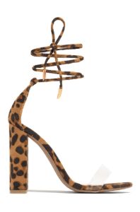 Celebrate Life Clear Strap Lace Up Block Heels - Leopard sold by Miss Lola