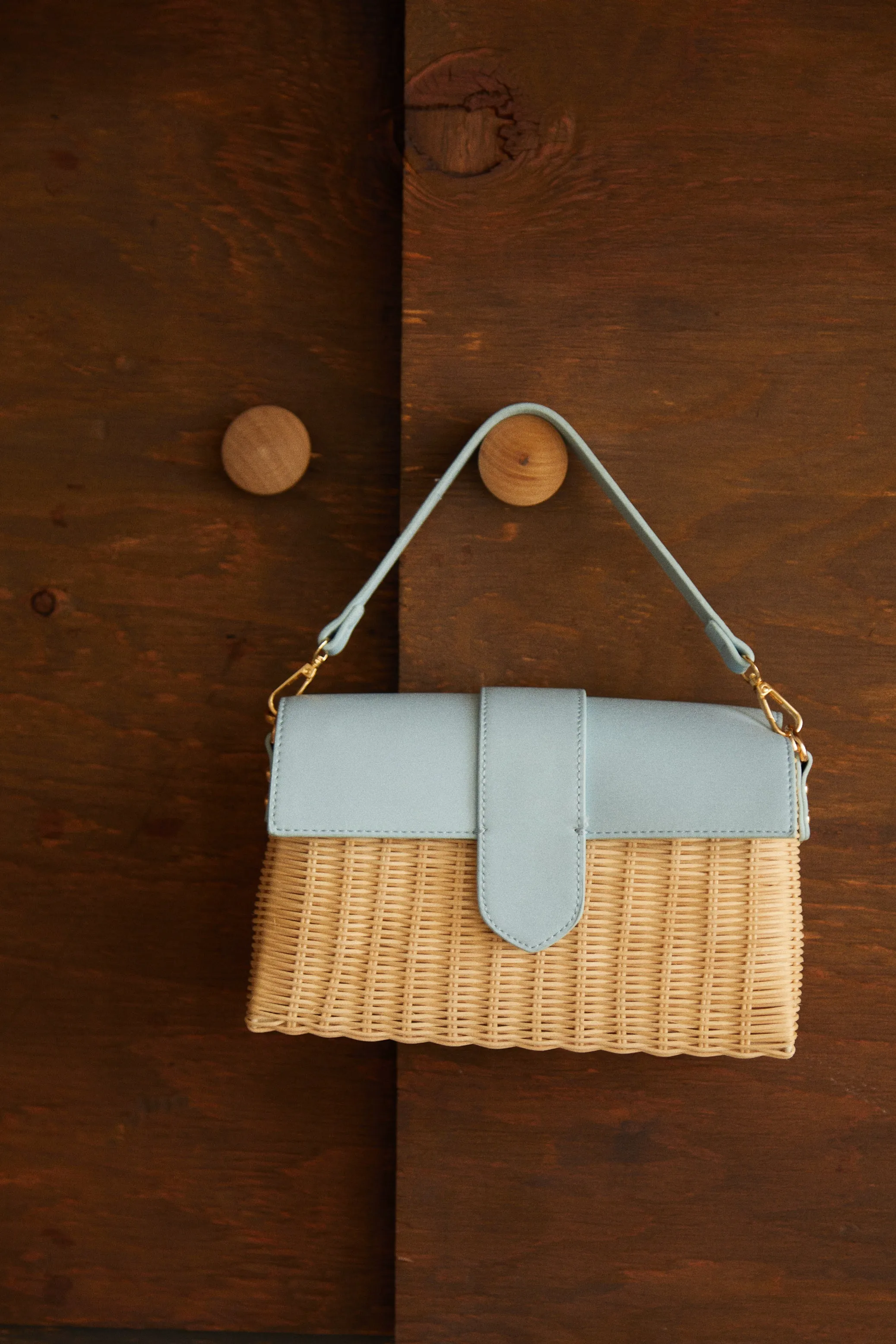 Ysabel Woven Straw Crossbody Bag - Blue sold by Miss Lola