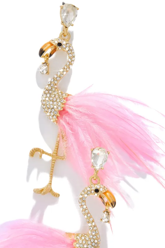 Aruba Faux Feather Flamingo Earring - Pink sold by Miss Lola
