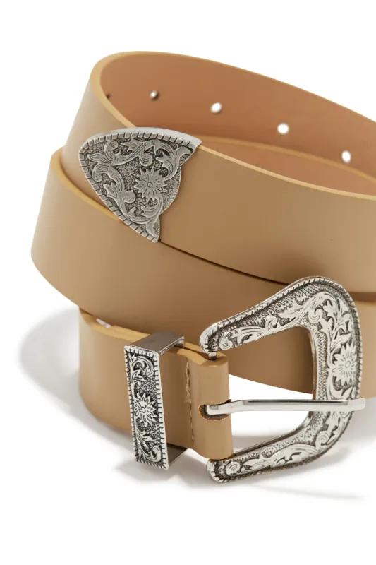 Down The Road PU Western Belt - Nude sold by Miss Lola