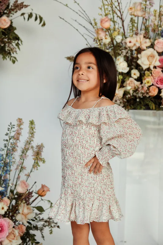 Mini Rosie Long Sleeve Dress - Ivory sold by Miss Lola